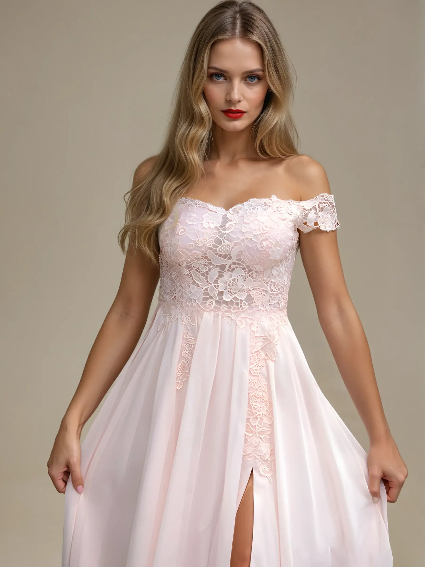 Strapless Floral Embroidered Evening Dress