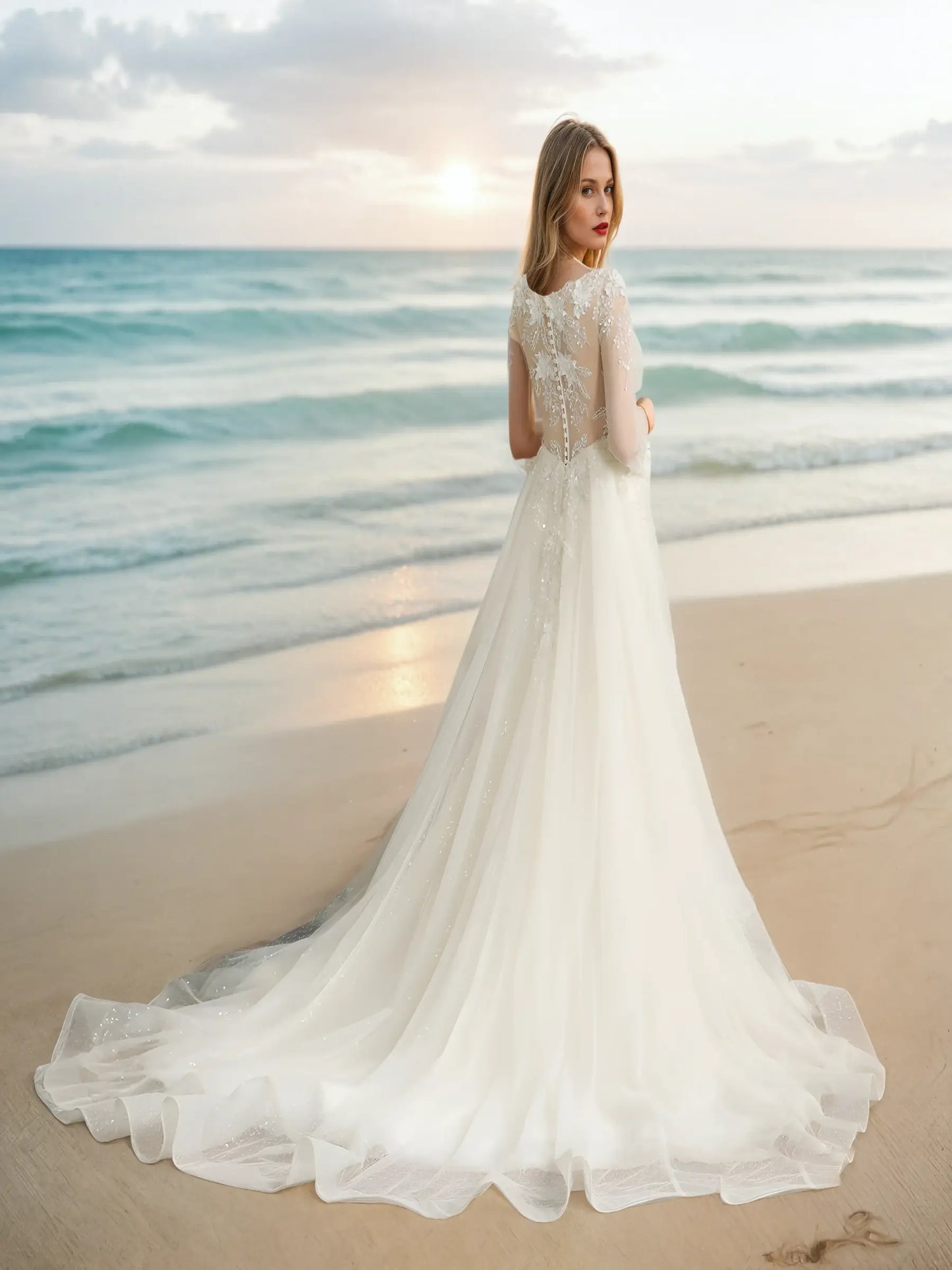 Aloura Deep V Lace Gown