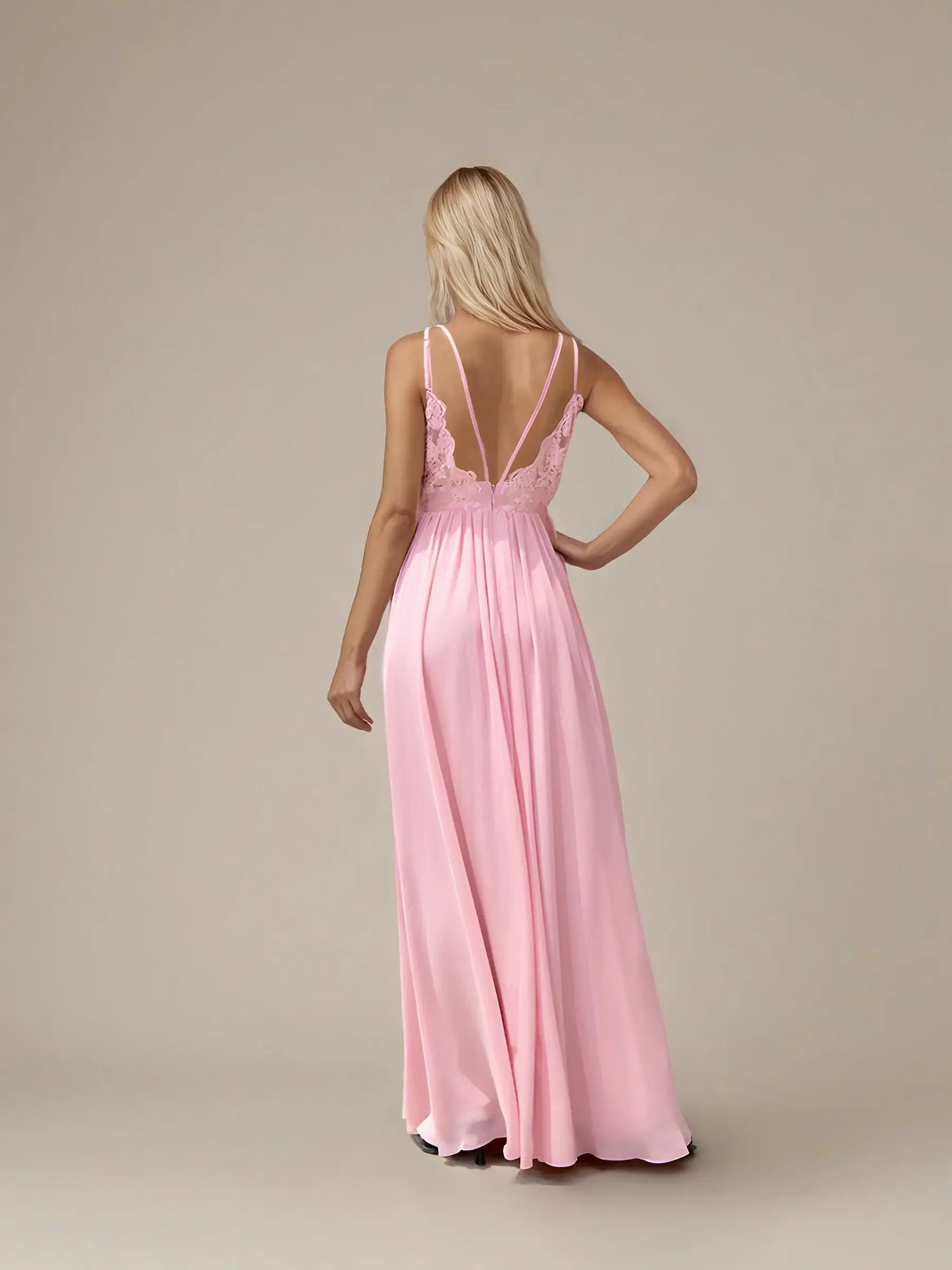 Backless Embroidered Chiffon Evening Dress