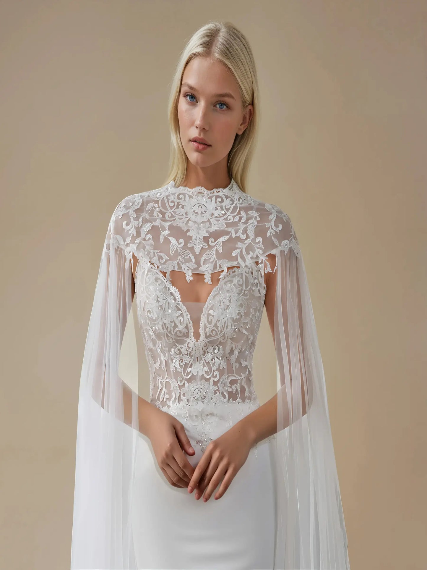 Solene Scoop-Neck Lace Gown