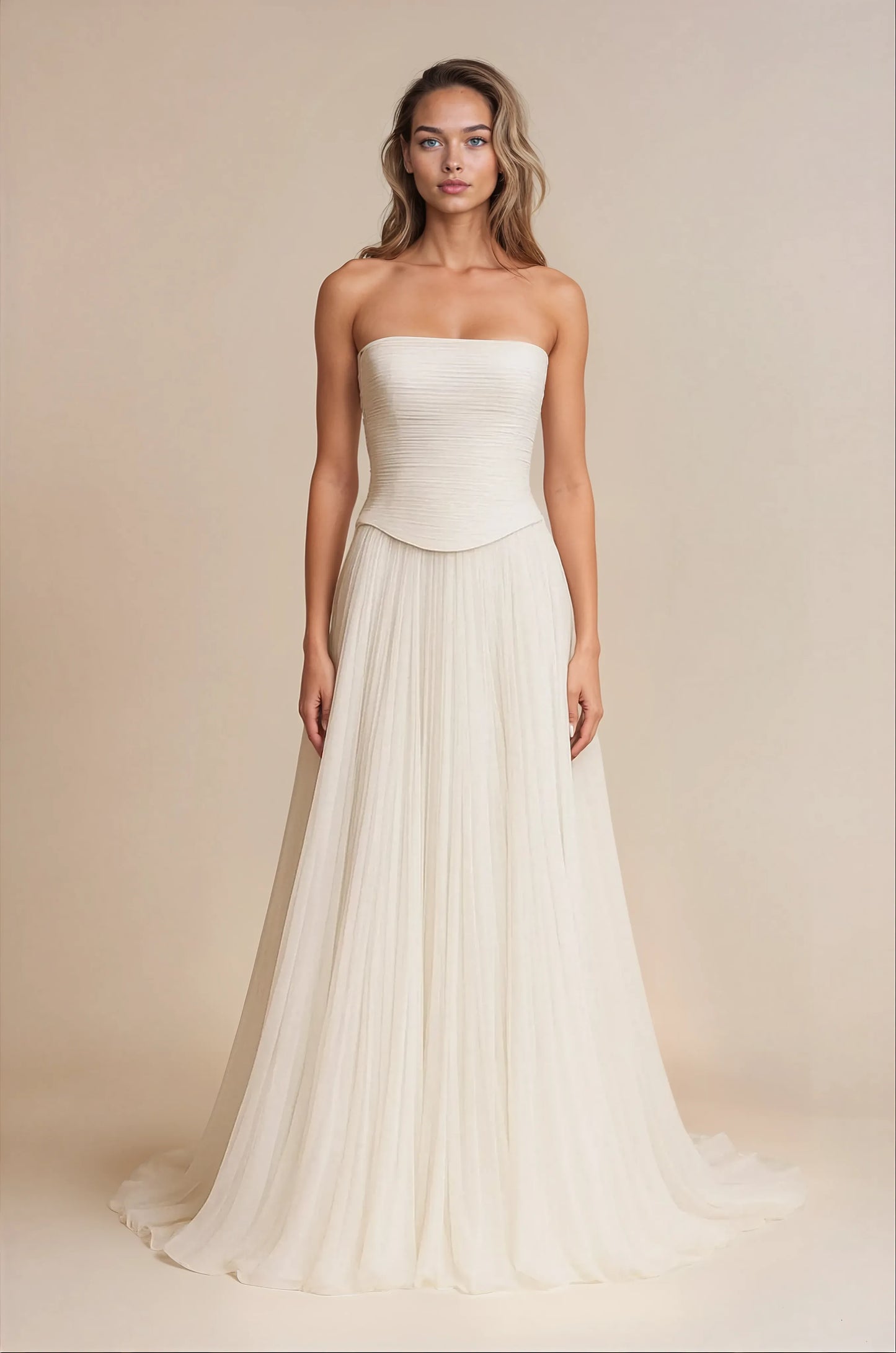 Strapless Tulle Chiffon Gown