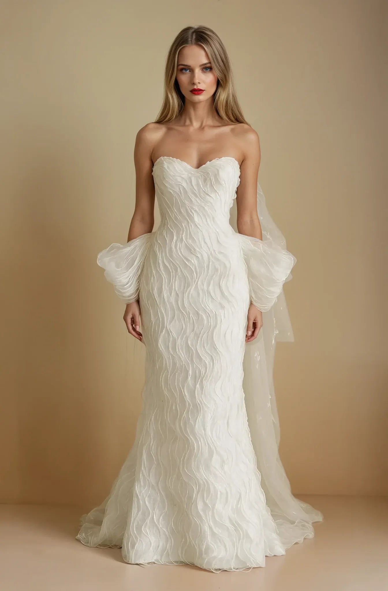 Sculpted Wave Tulle Gown