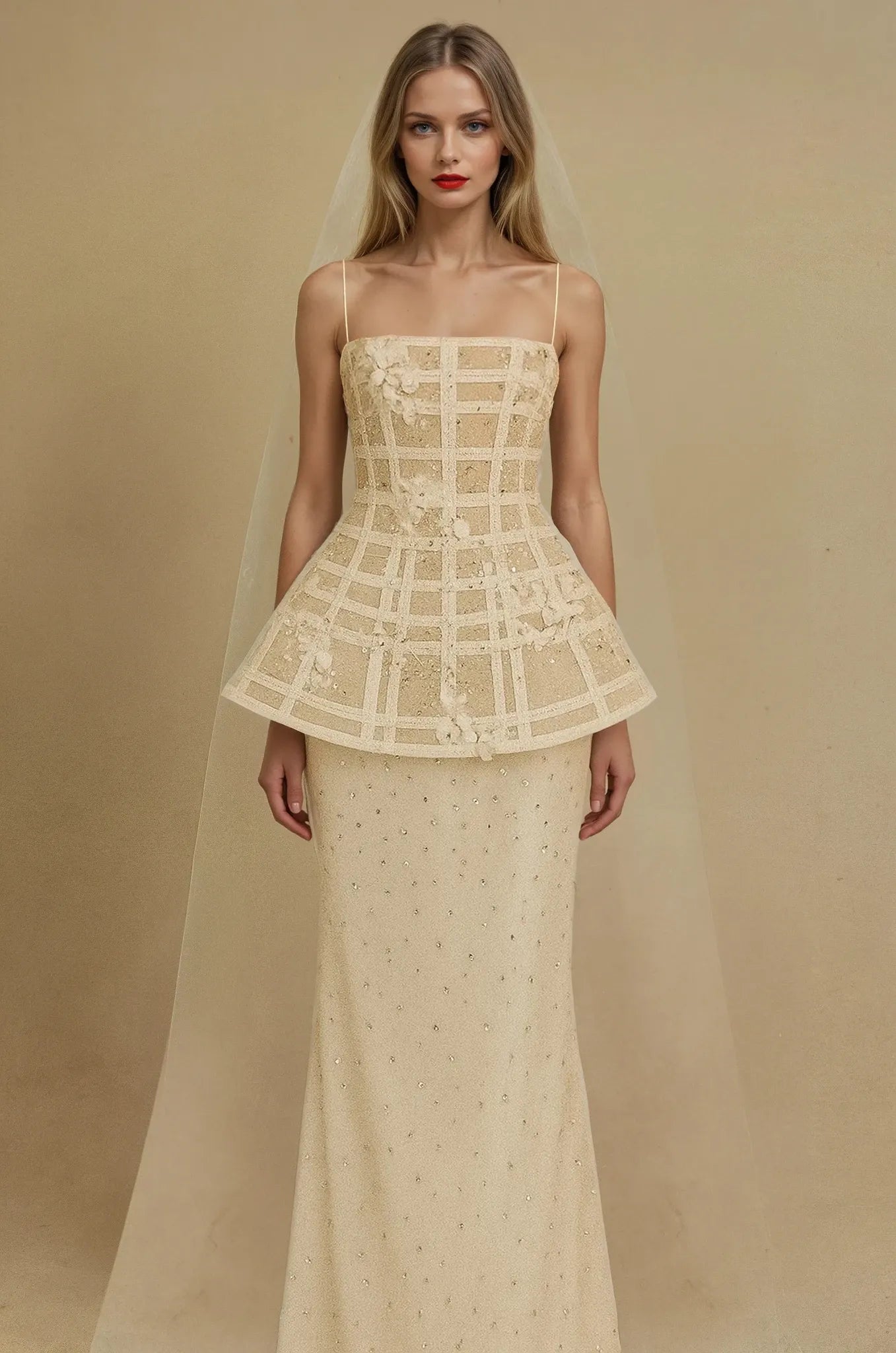 Golden Grid Elegance Gown