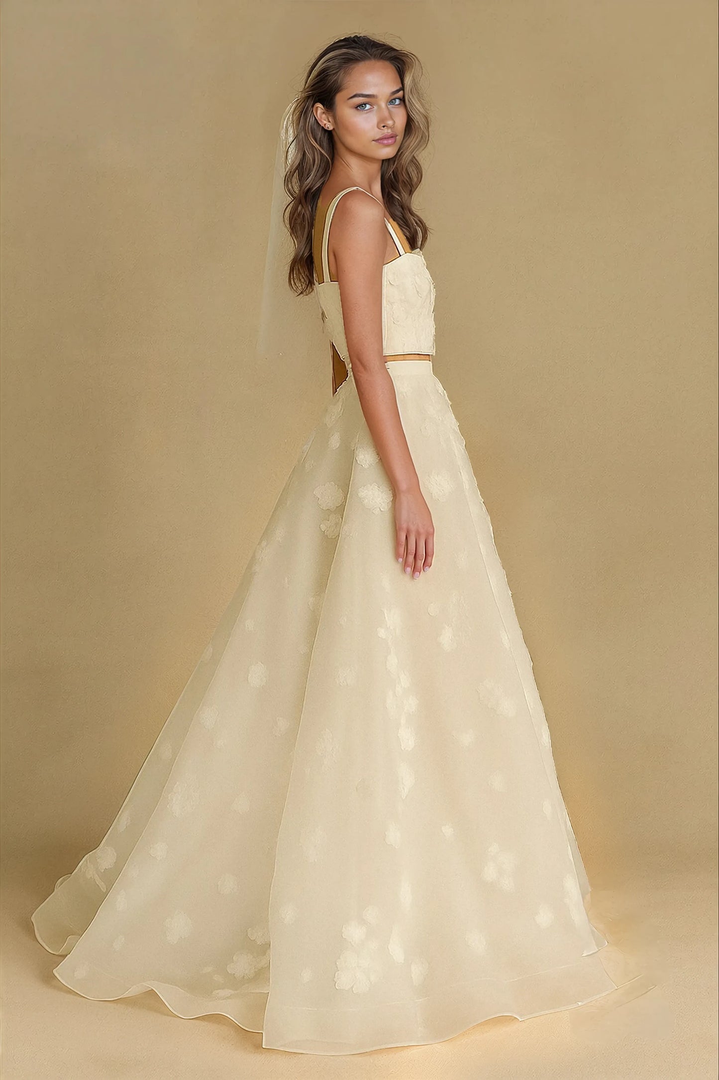 Floral Appliqué Two-Piece Gown