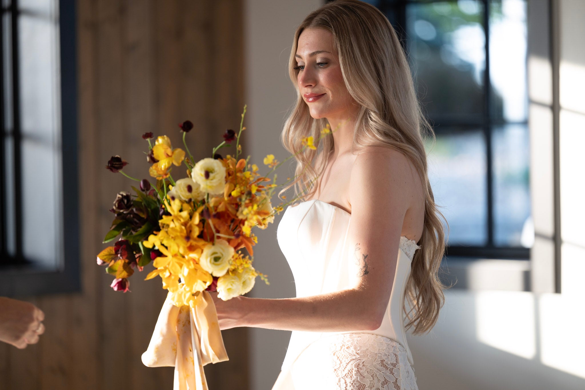 Evelisse Royal Flare-Sleeve Gown