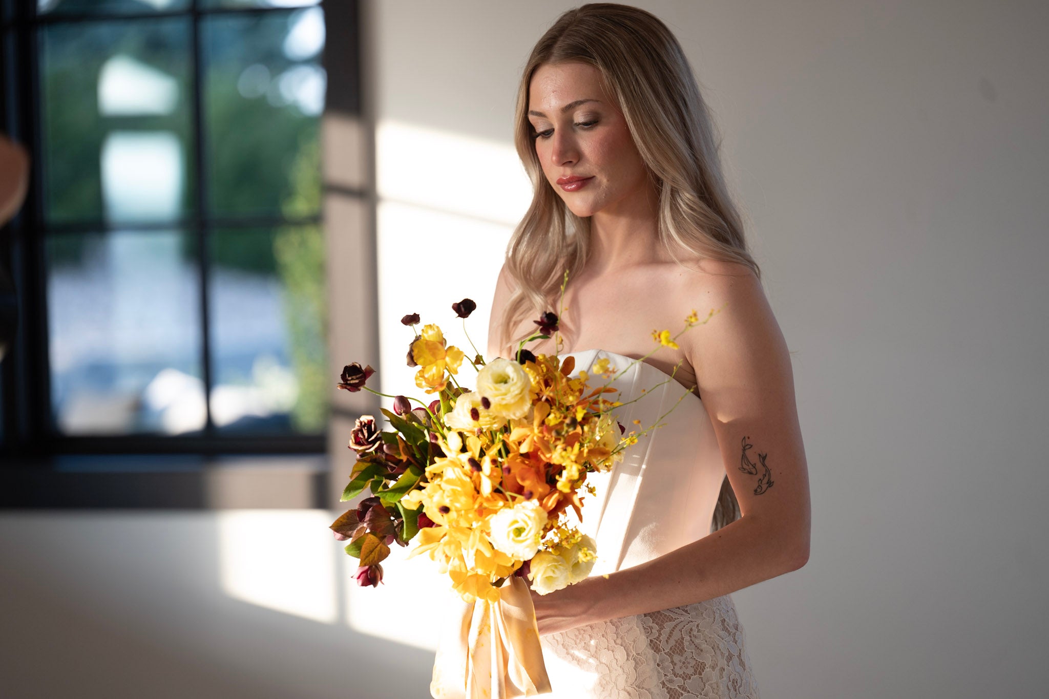 Evelisse Royal Flare-Sleeve Gown