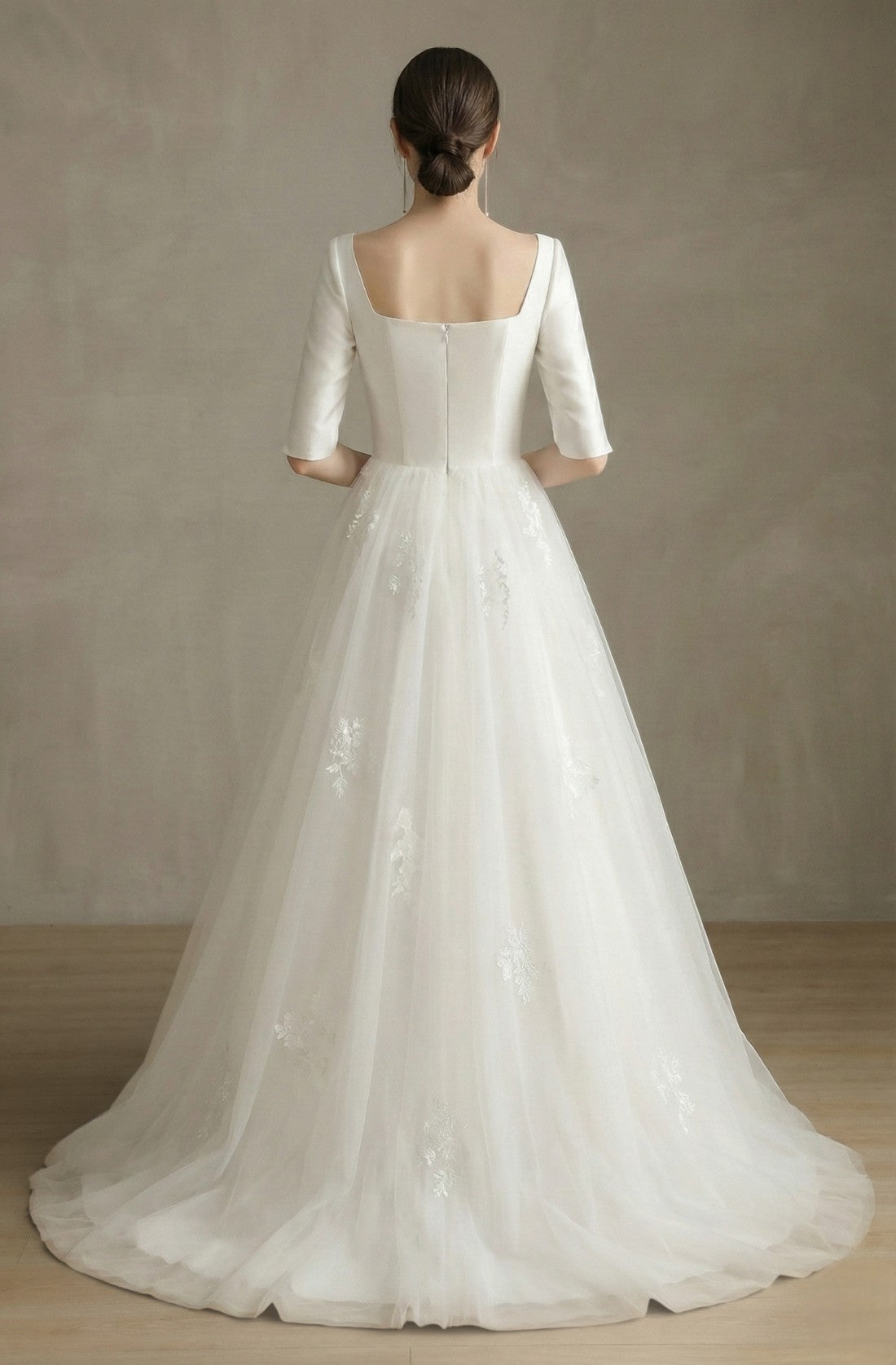 Adelisse Square-Neck Lace Gown