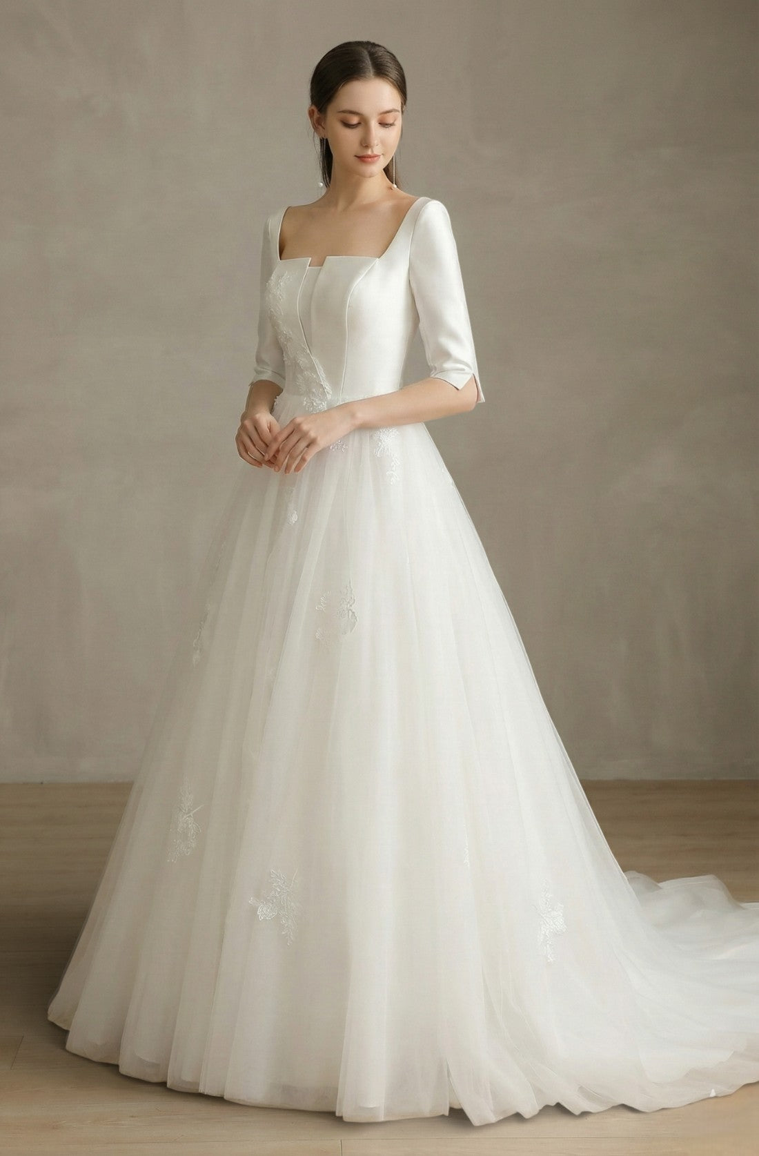 Adelisse Square-Neck Lace Gown