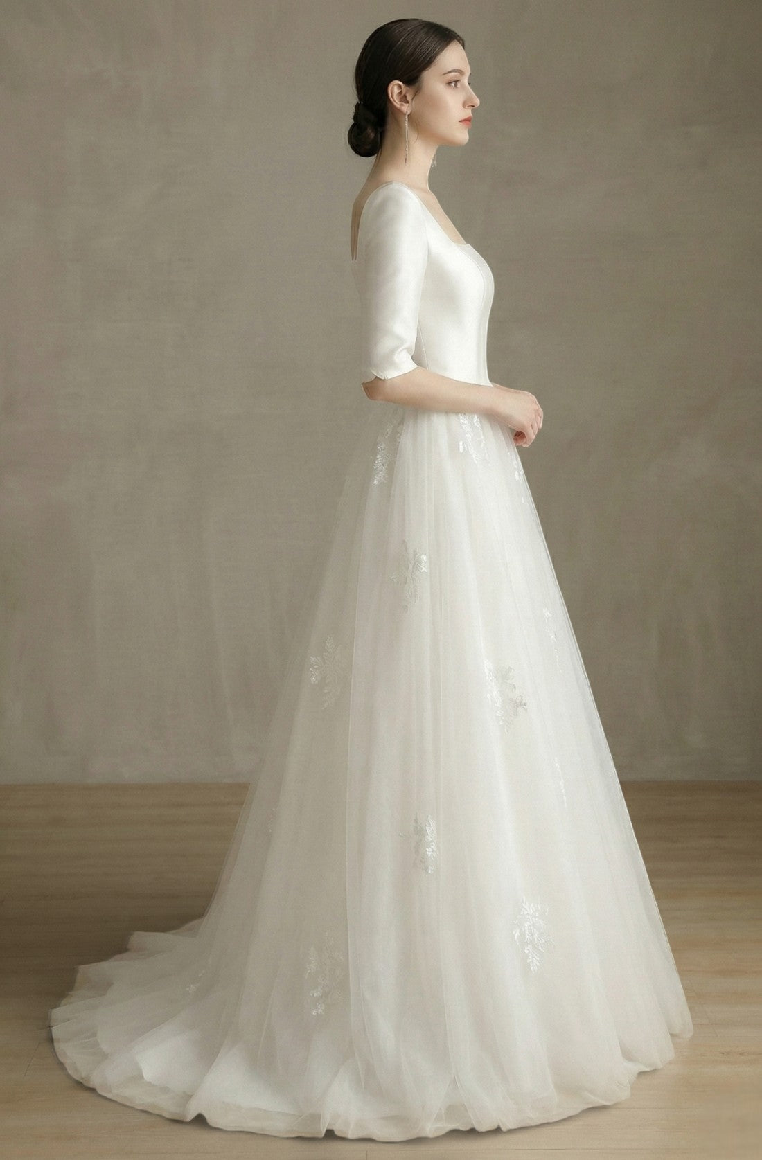 Adelisse Square-Neck Lace Gown
