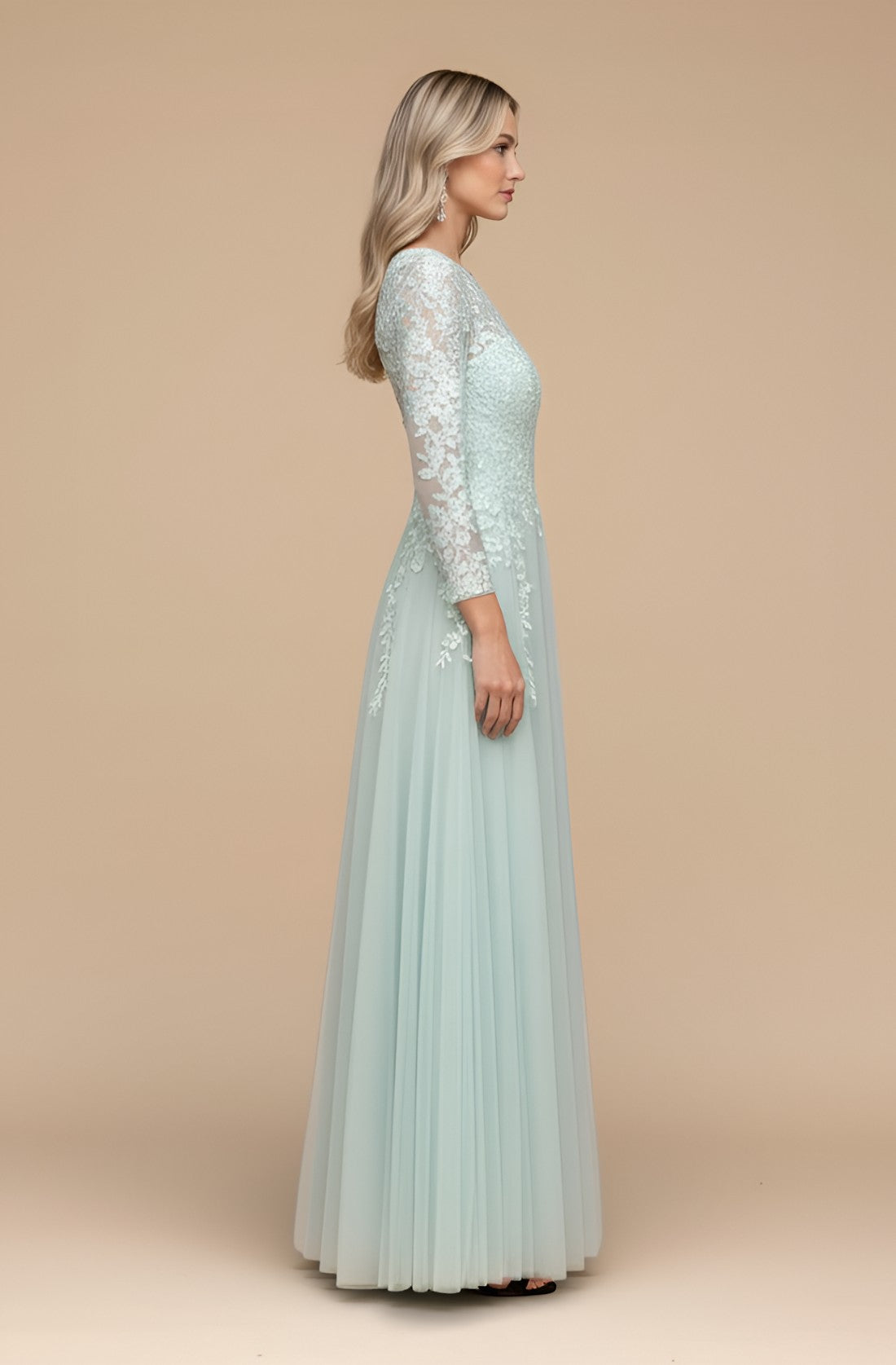 Full-Sleeve Embroidered Evening Dress