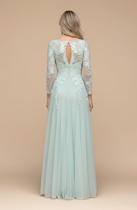 Full-Sleeve Embroidered Evening Dress