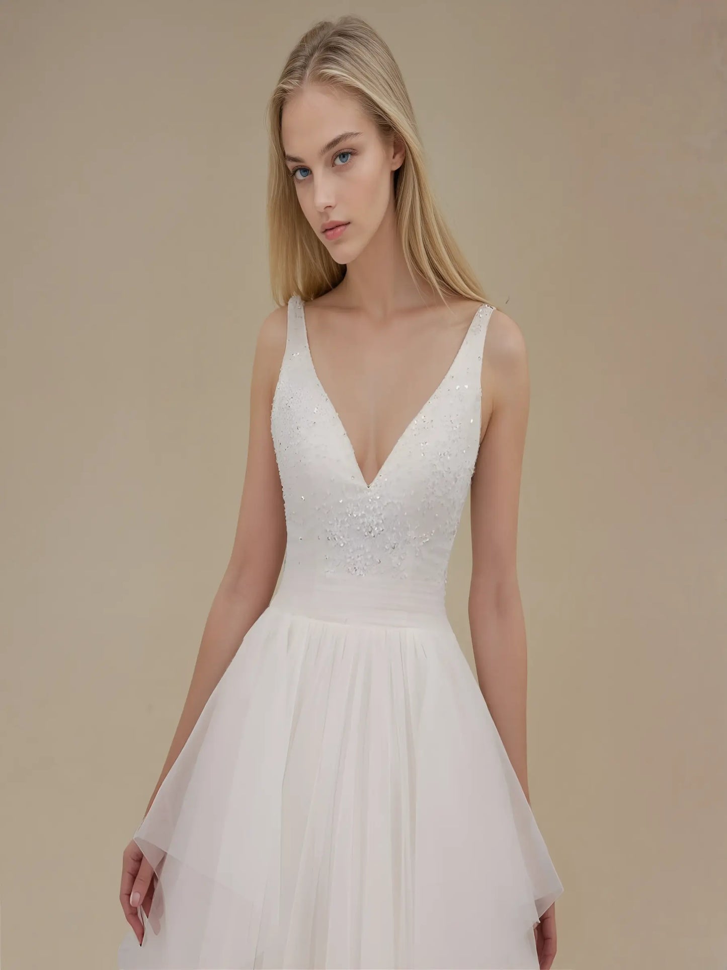 Beaded Crepe Sheath Bridal Gown
