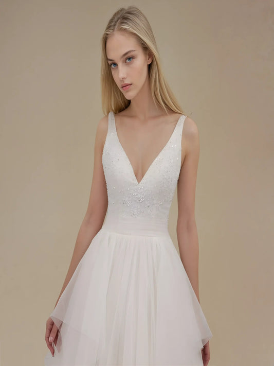 Beaded Crepe Sheath Bridal Gown