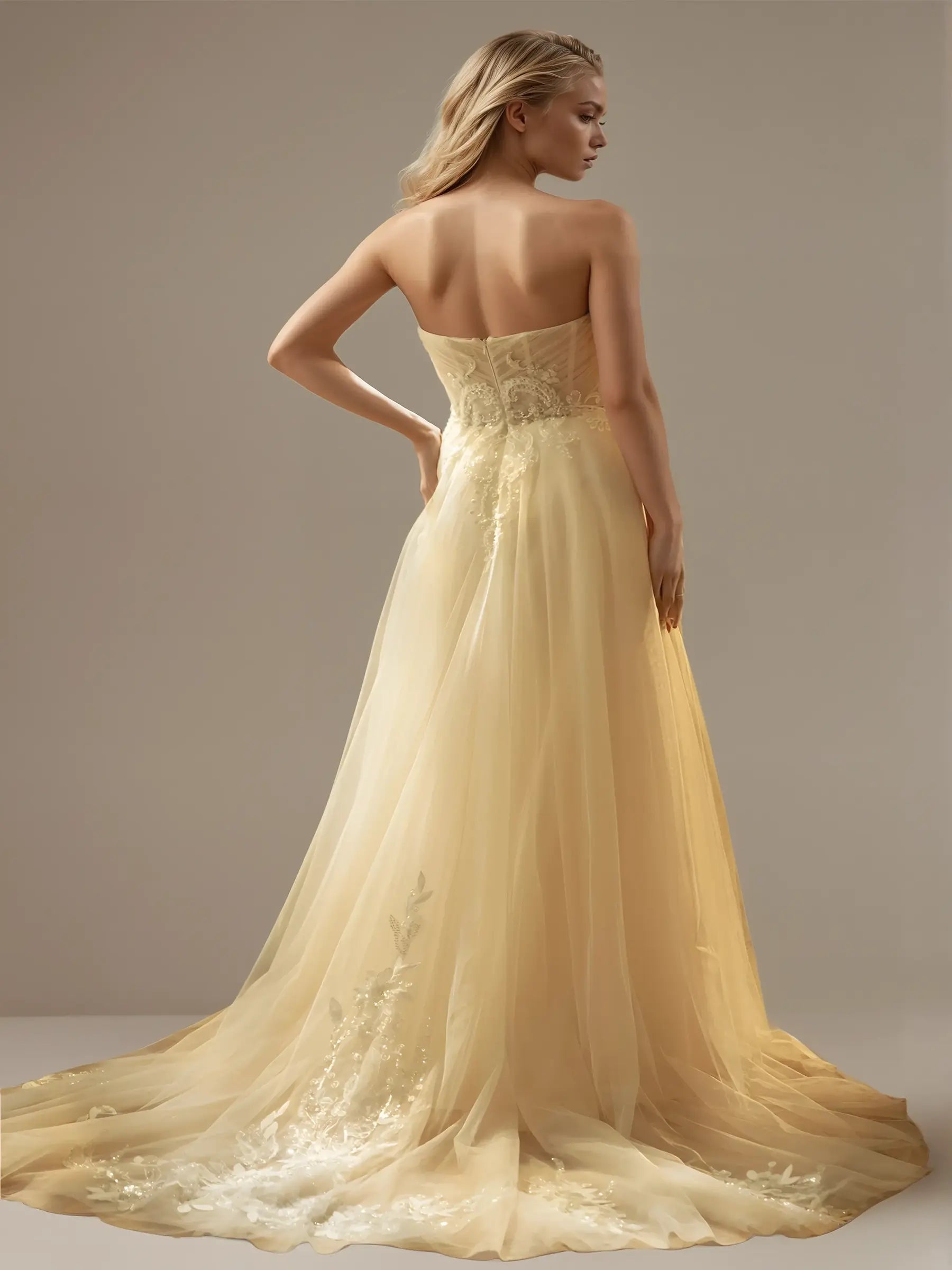 V-Neck A-Line Lace Wedding Gown