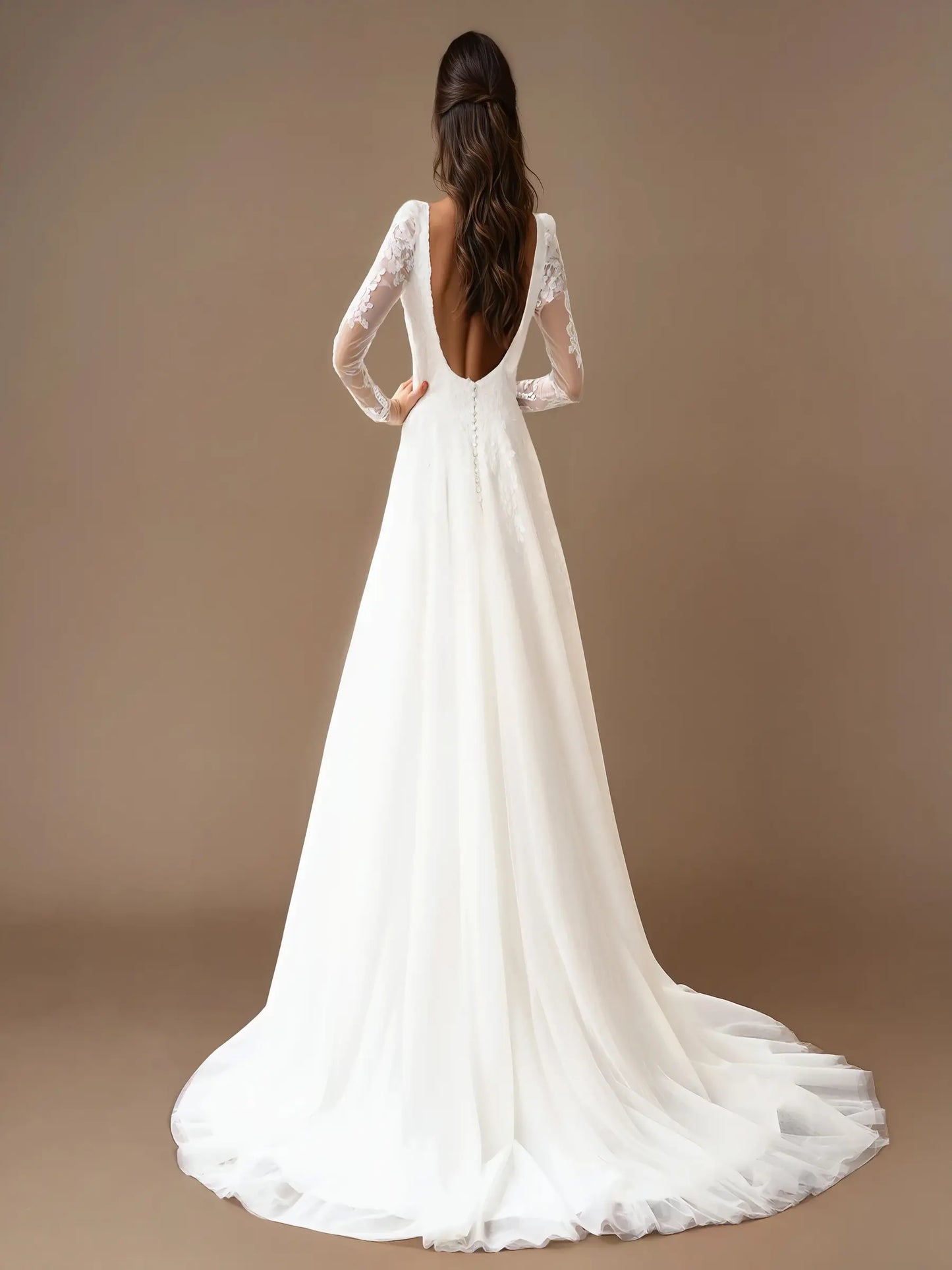 Rosalyn Square-Neck Lace Gown
