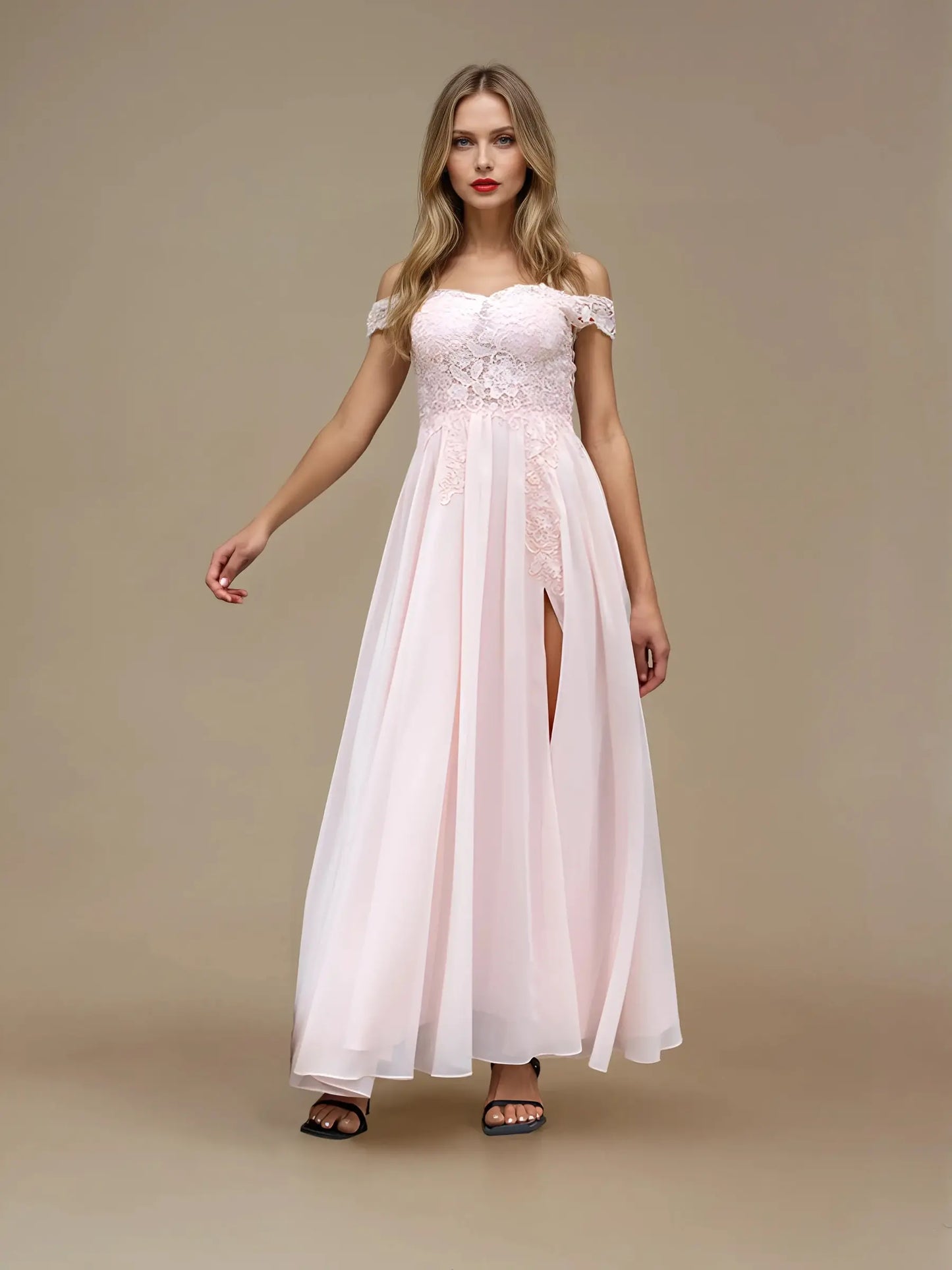 Strapless Floral Embroidered Evening Dress