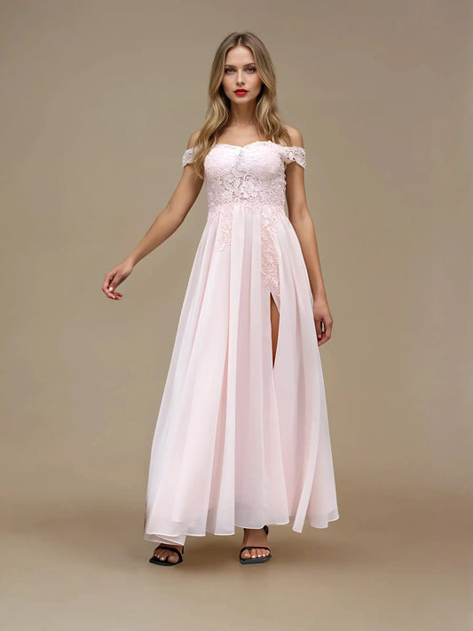 Strapless Floral Embroidered Evening Dress