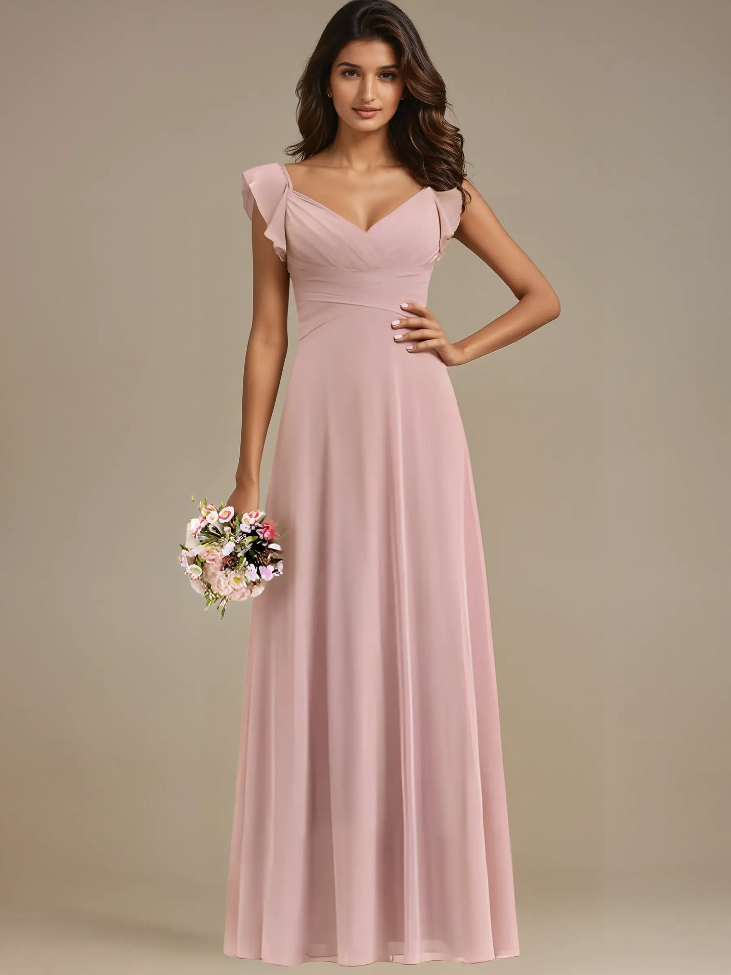 Spaghetti Strap Square Neck Chiffon Evening Dress