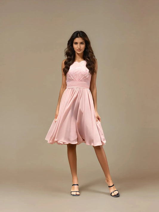 Emilia Embroidered Knee-Length Evening Dress