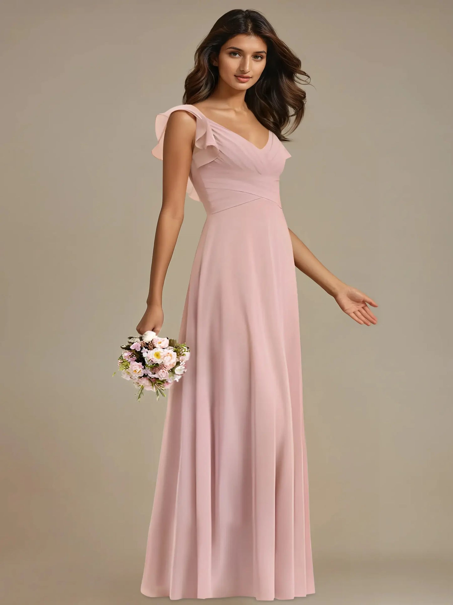 Spaghetti Strap Square Neck Chiffon Evening Dress