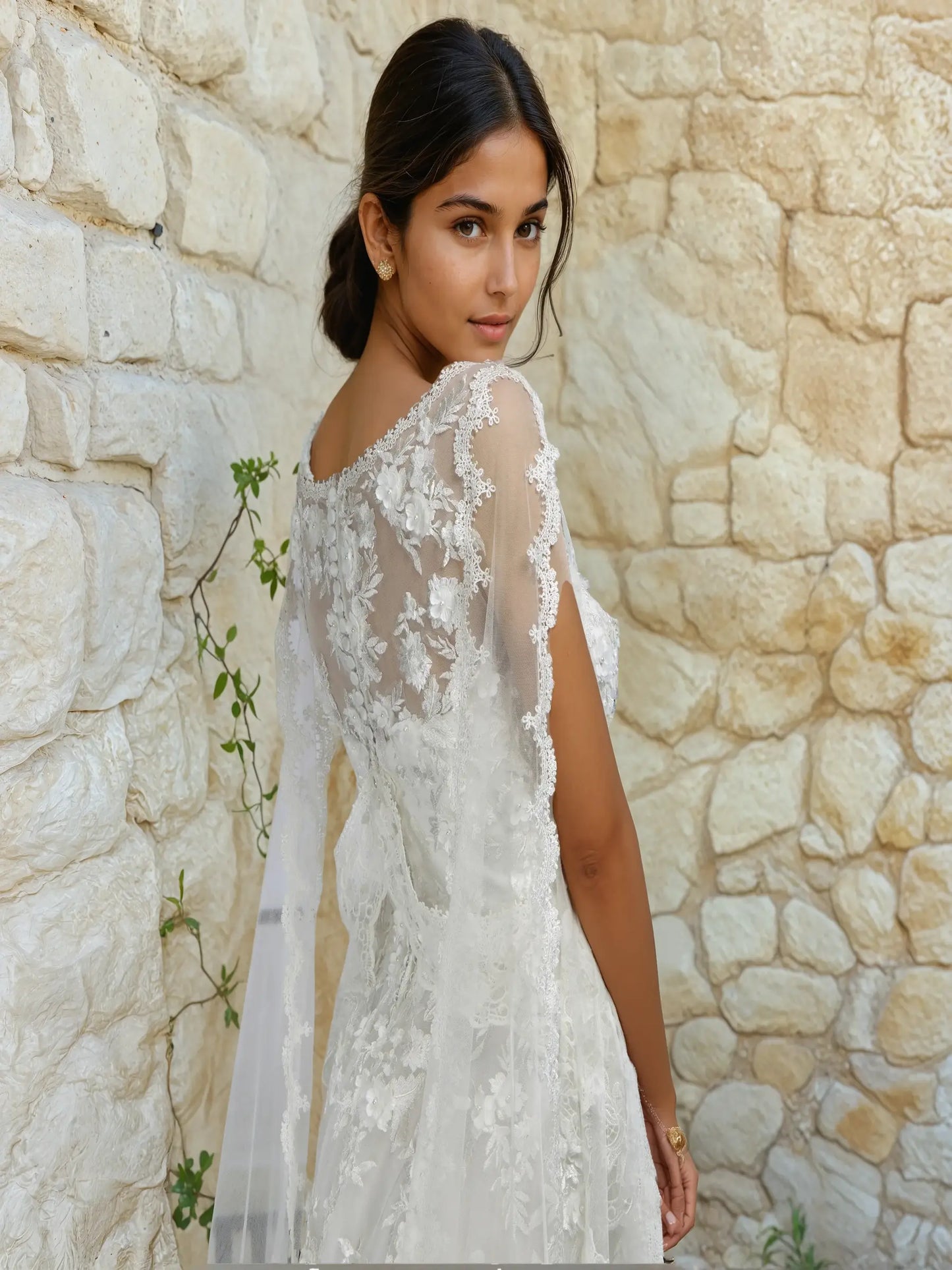 Lunara Cape Lace A-Line Gown