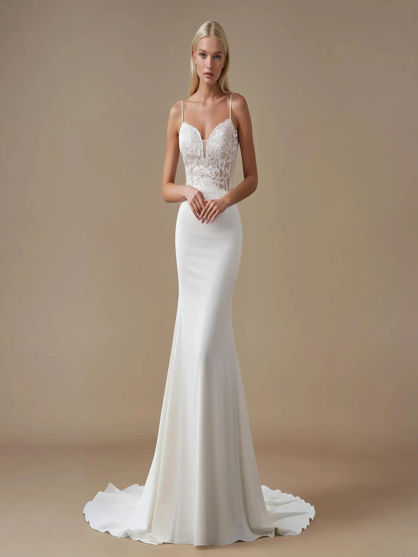 Solene Scoop-Neck Lace Gown