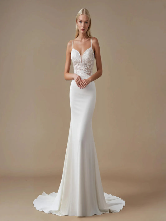 Solene Scoop-Neck Lace Gown