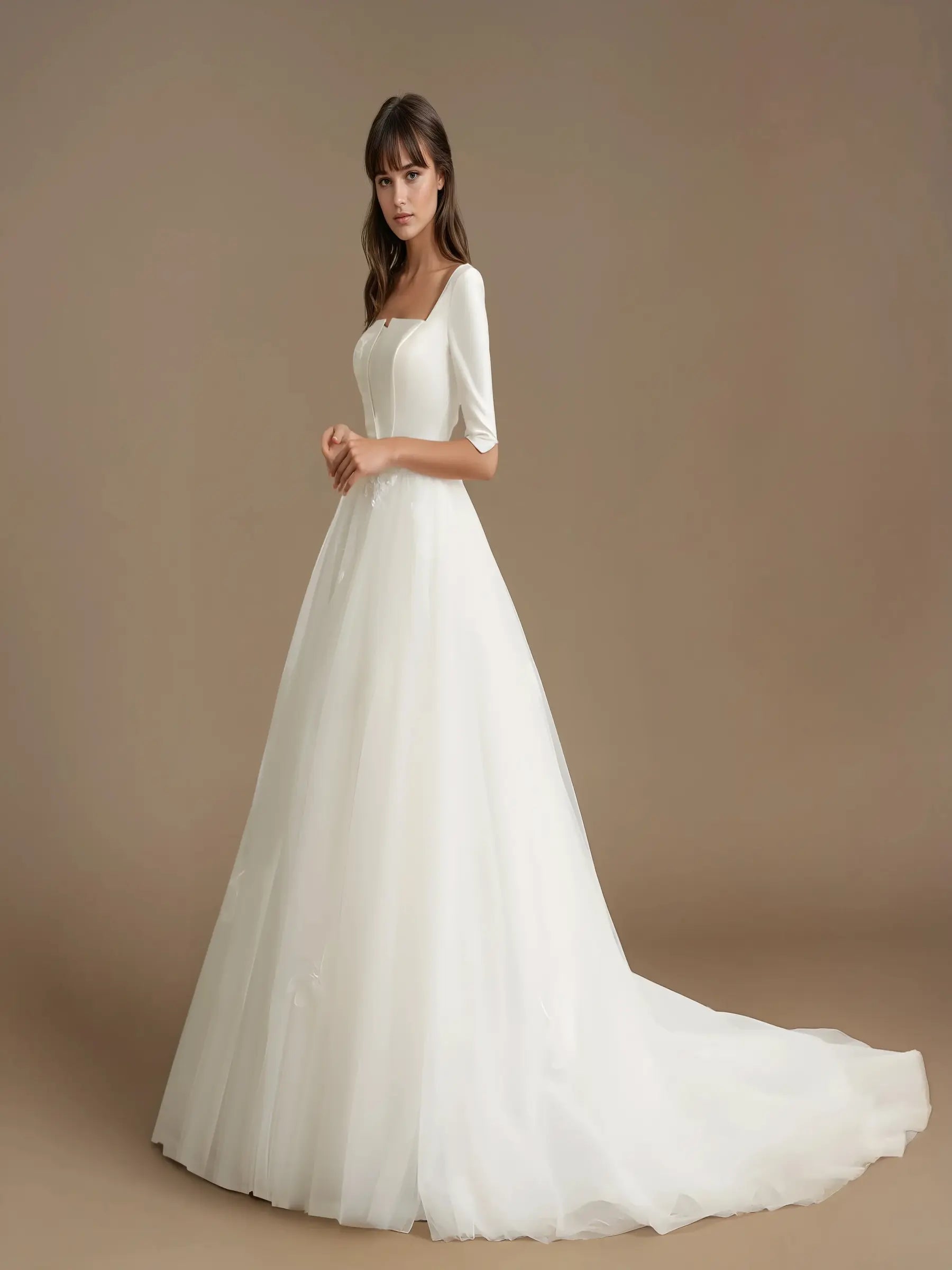 Adelisse Square-Neck Lace Gown