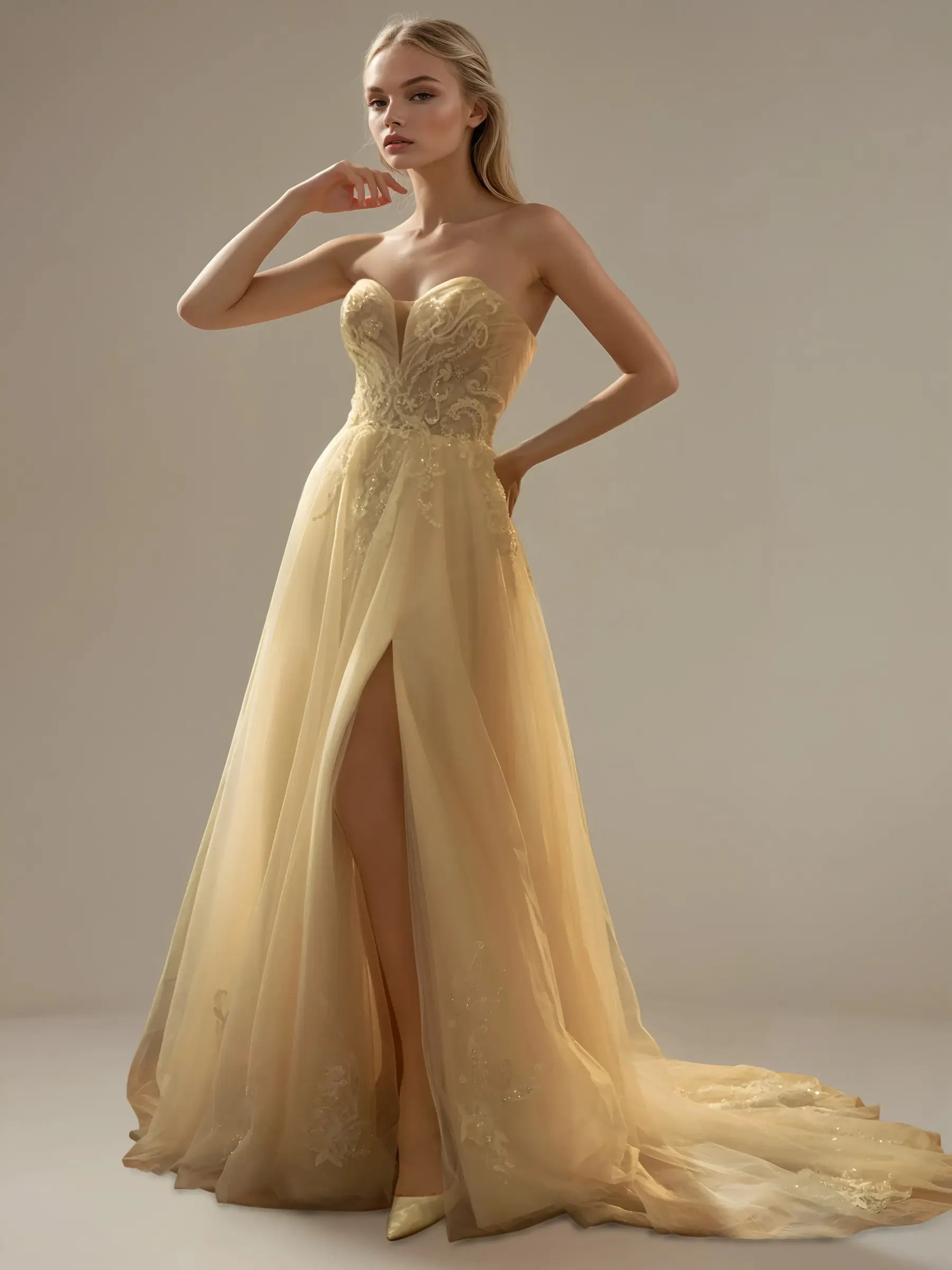 V-Neck A-Line Lace Wedding Gown