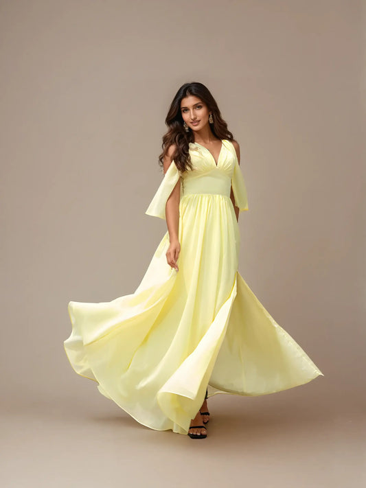 V-Neck A-Line Chiffon Evening Dress