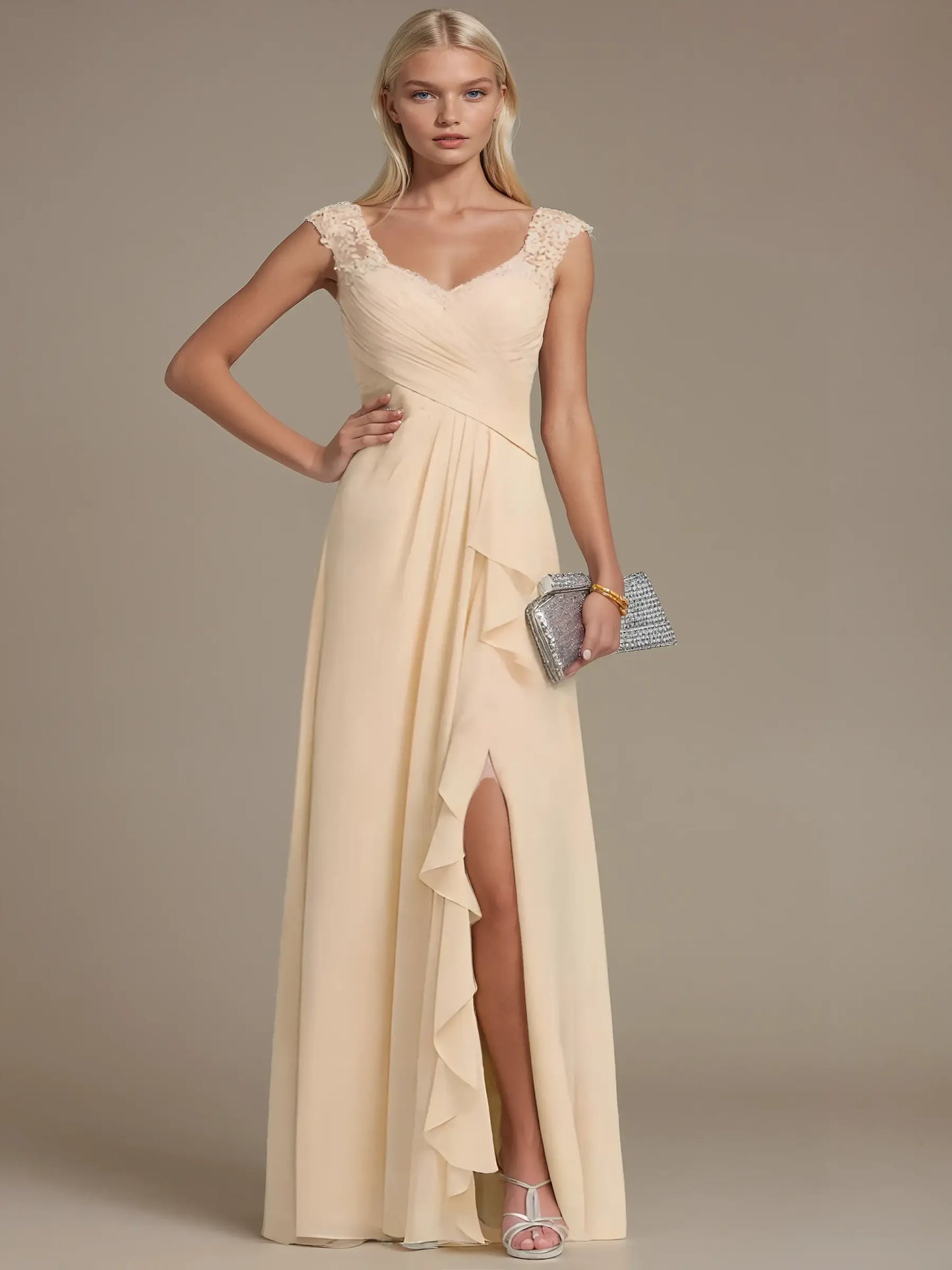Satin Chiffon Empire Gown