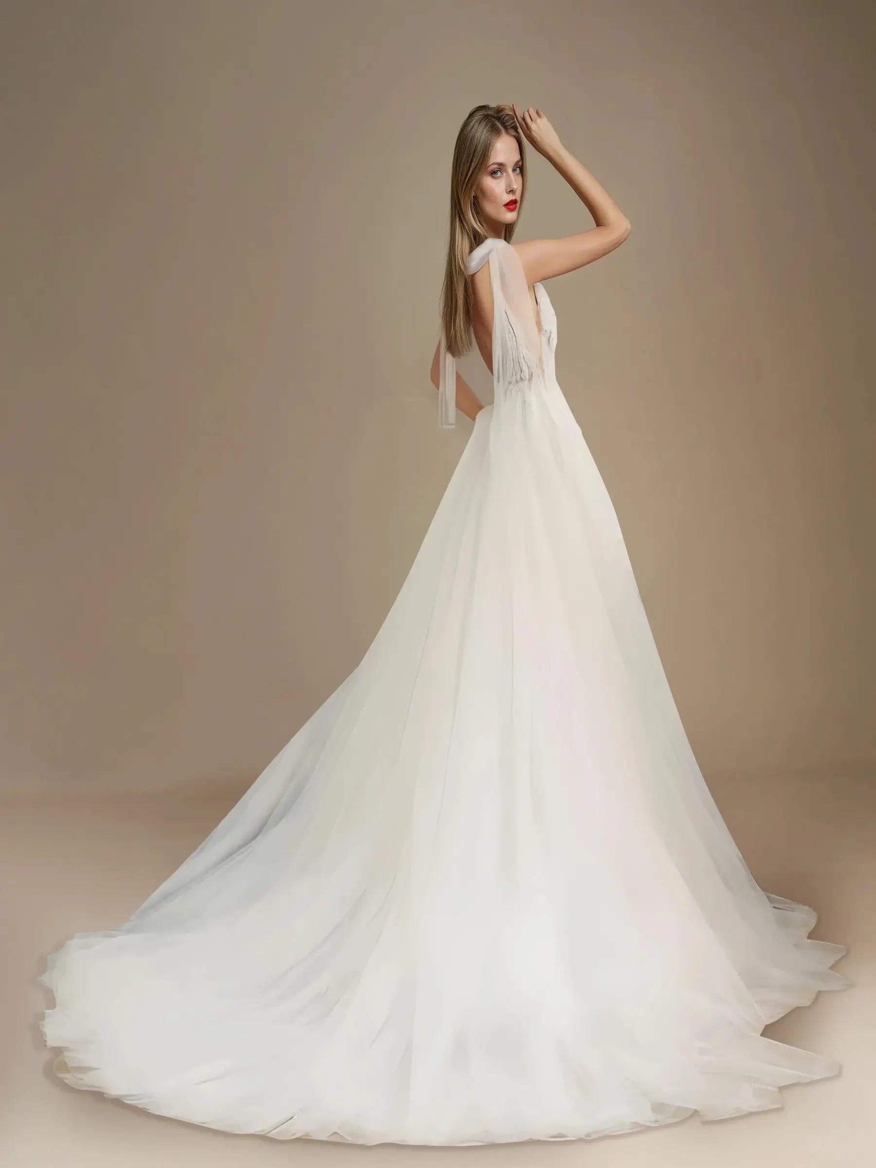 Evelisse Royal Flare-Sleeve Gown