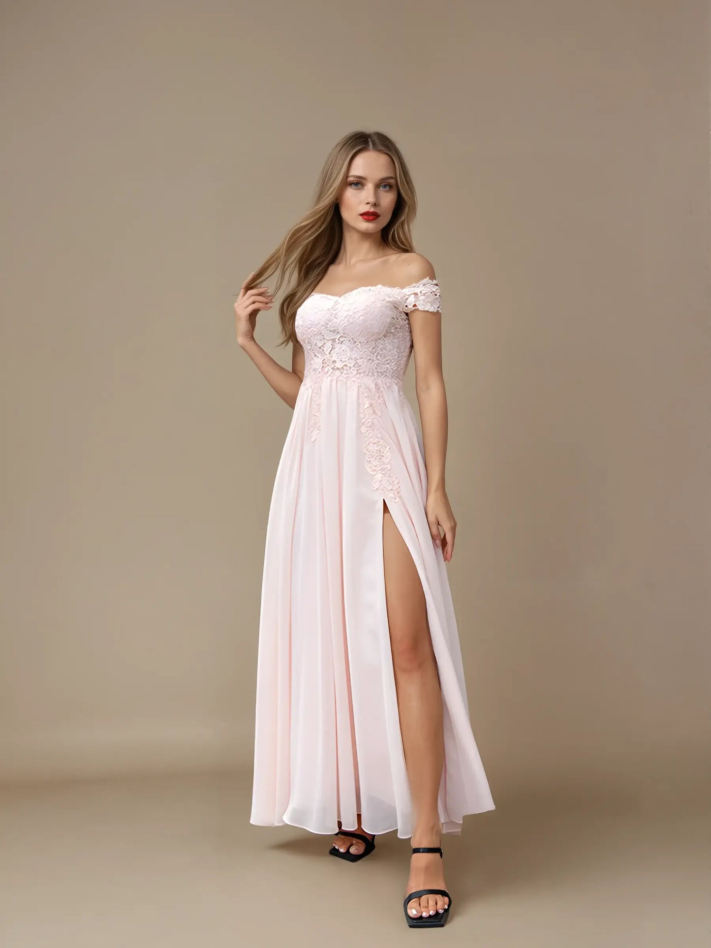 Strapless Floral Embroidered Evening Dress