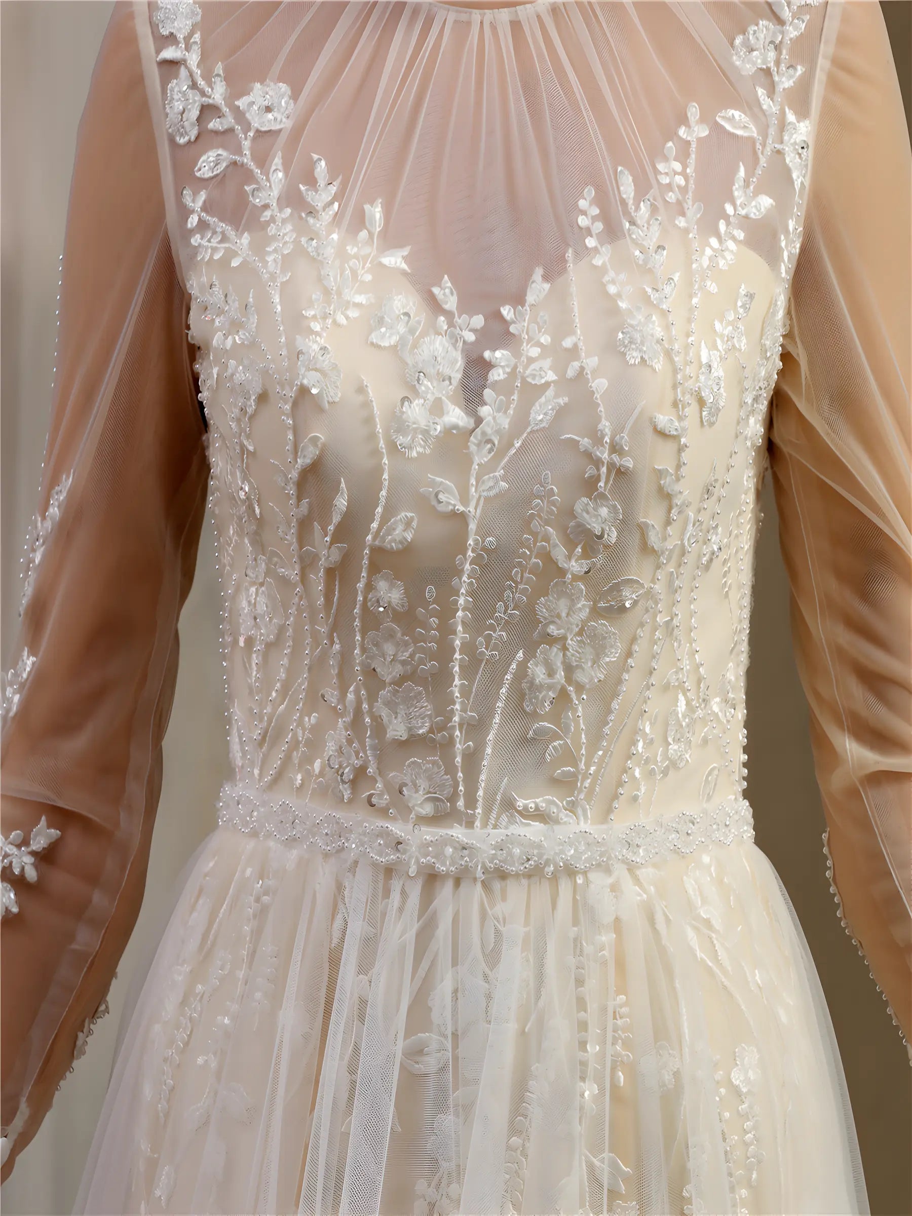 Lucienne High-Neck Lace Gown