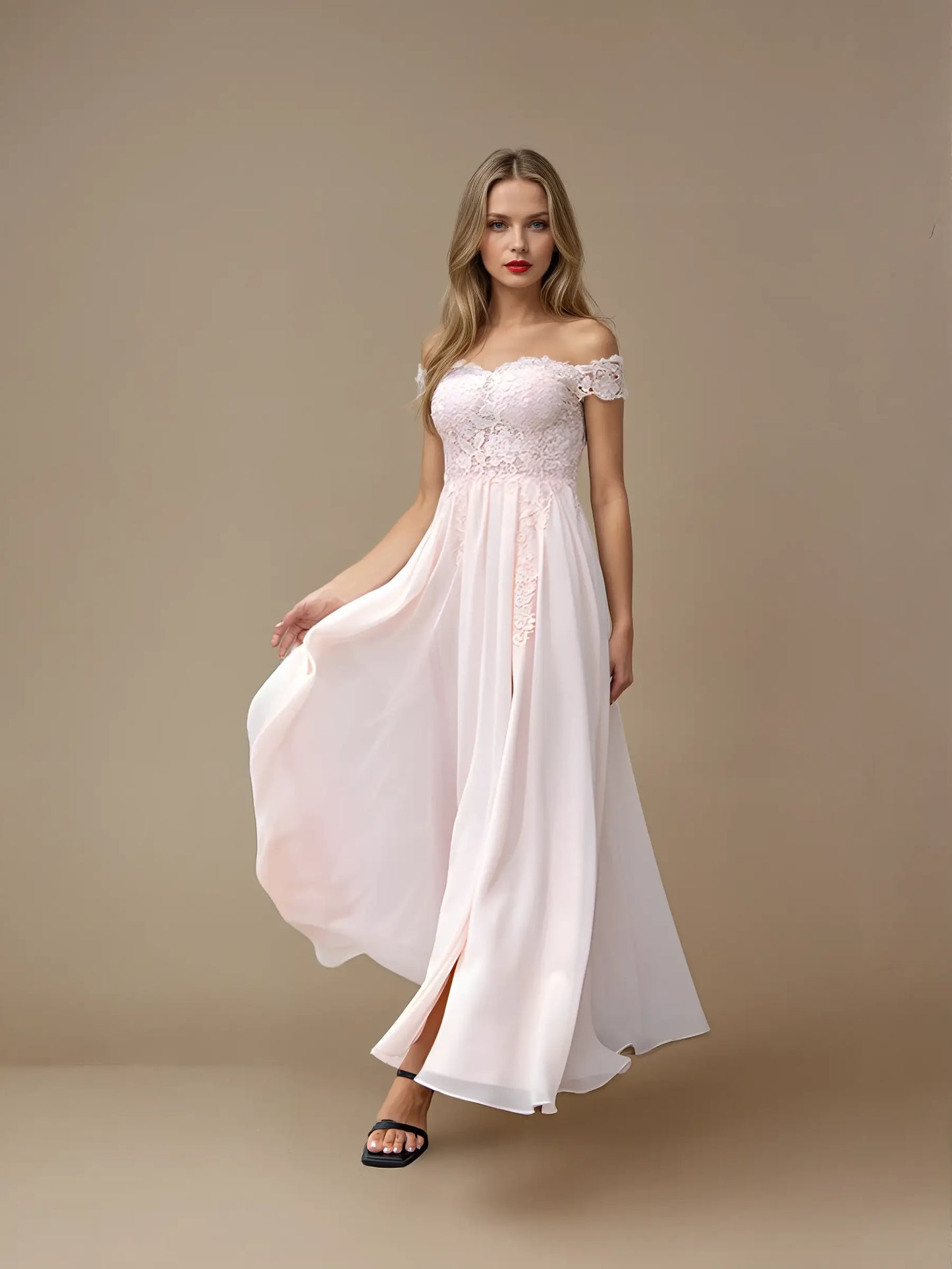 Strapless Floral Embroidered Evening Dress