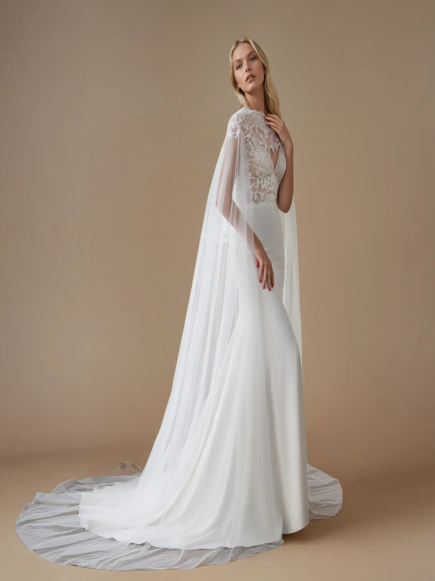 Solene Scoop-Neck Lace Gown