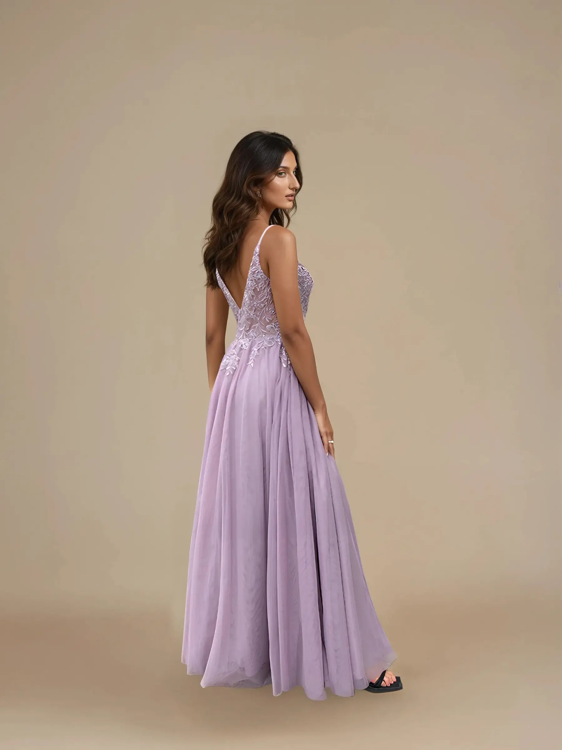 V-Neck A-Line Embroidered Chiffon Evening Dress