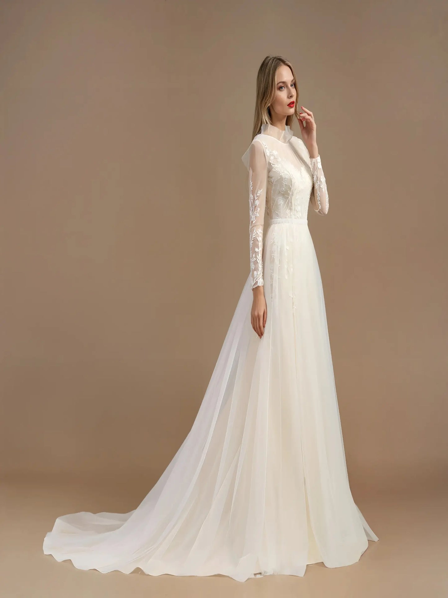 Lucienne High-Neck Lace Gown