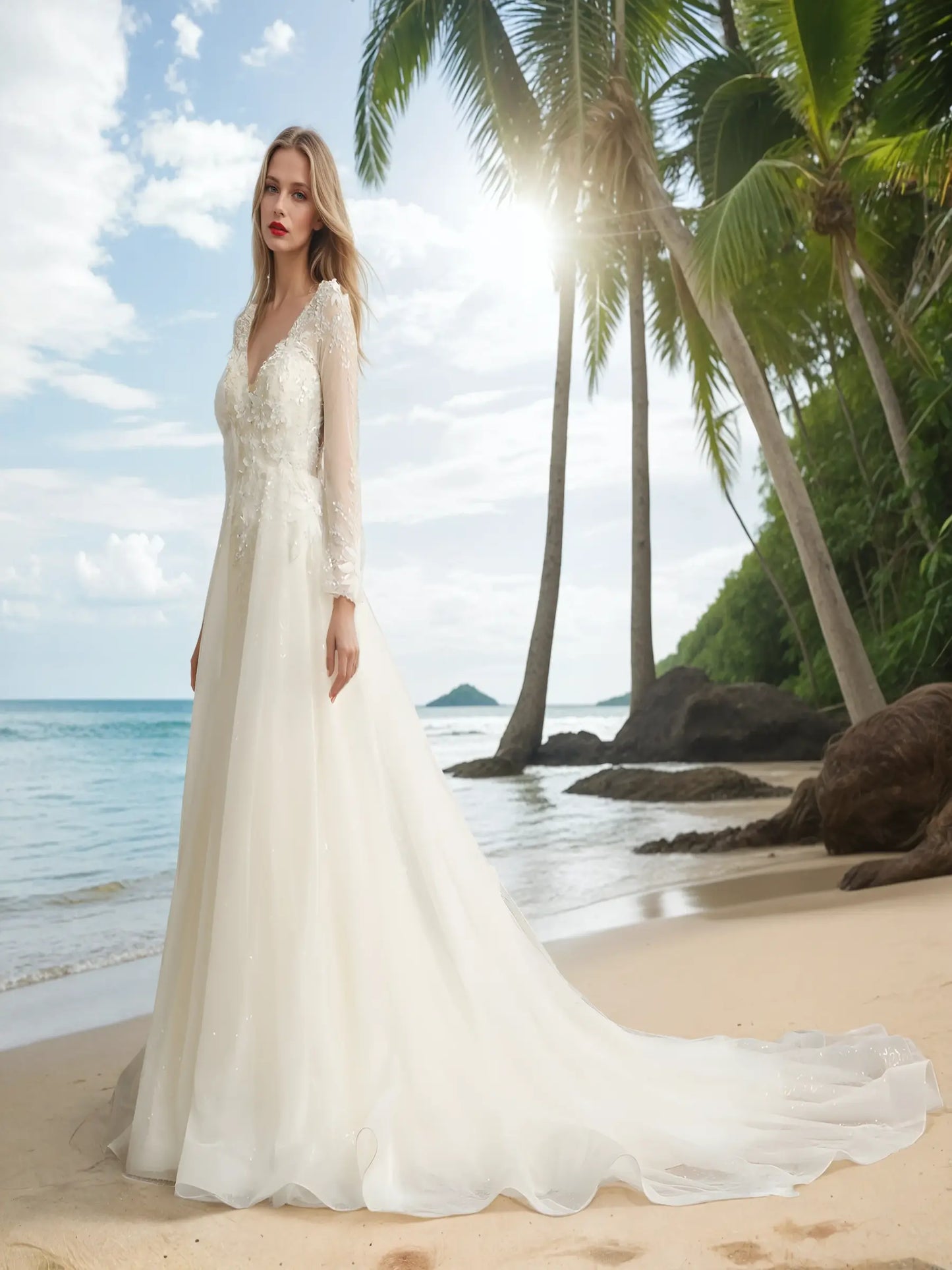 Aloura Deep V Lace Gown