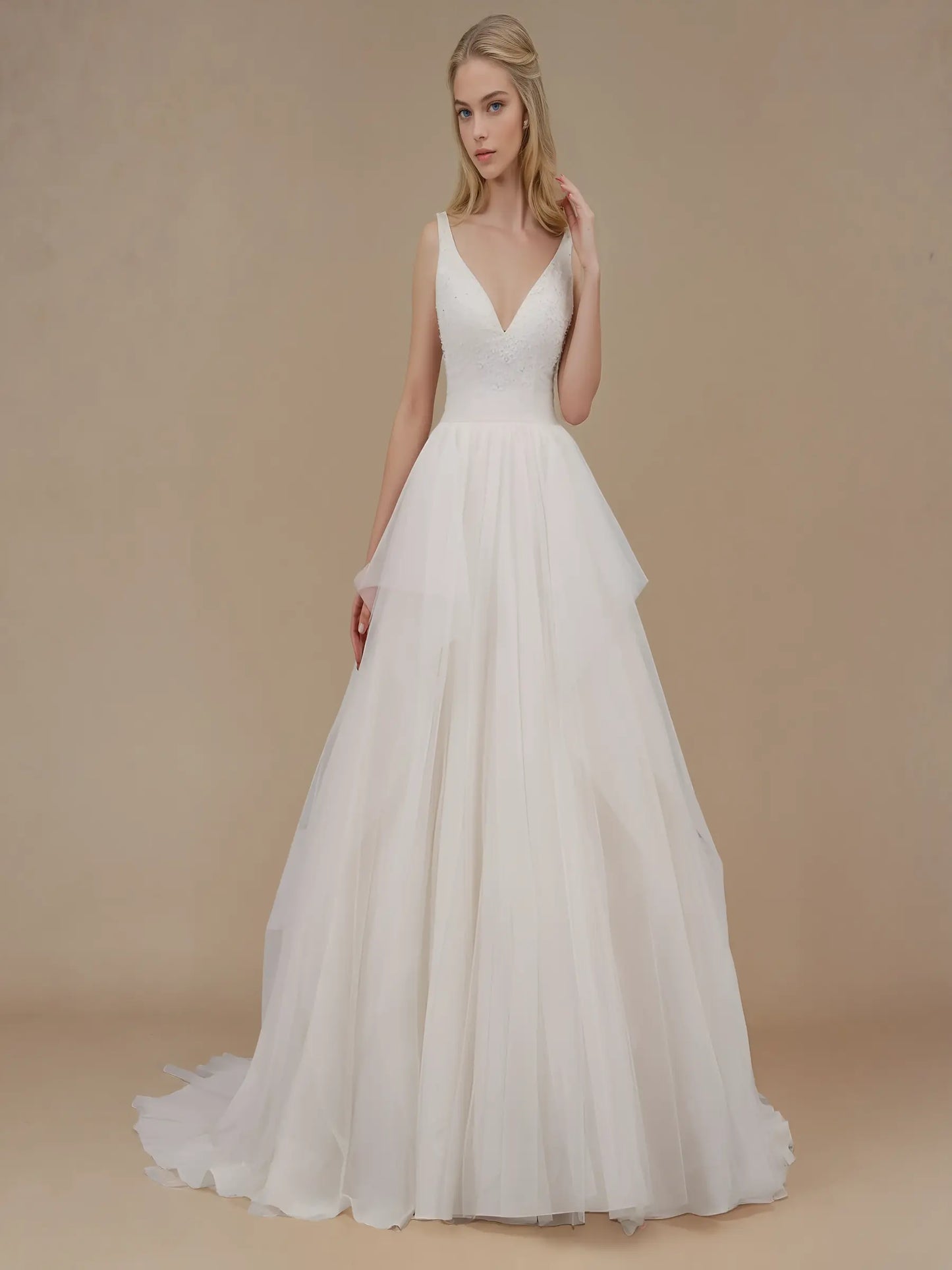 Beaded Crepe Sheath Bridal Gown