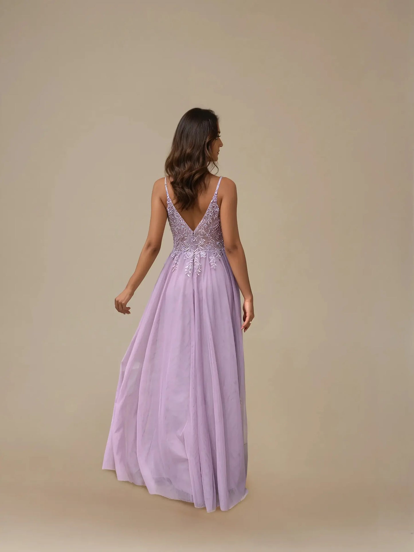 V-Neck A-Line Embroidered Chiffon Evening Dress