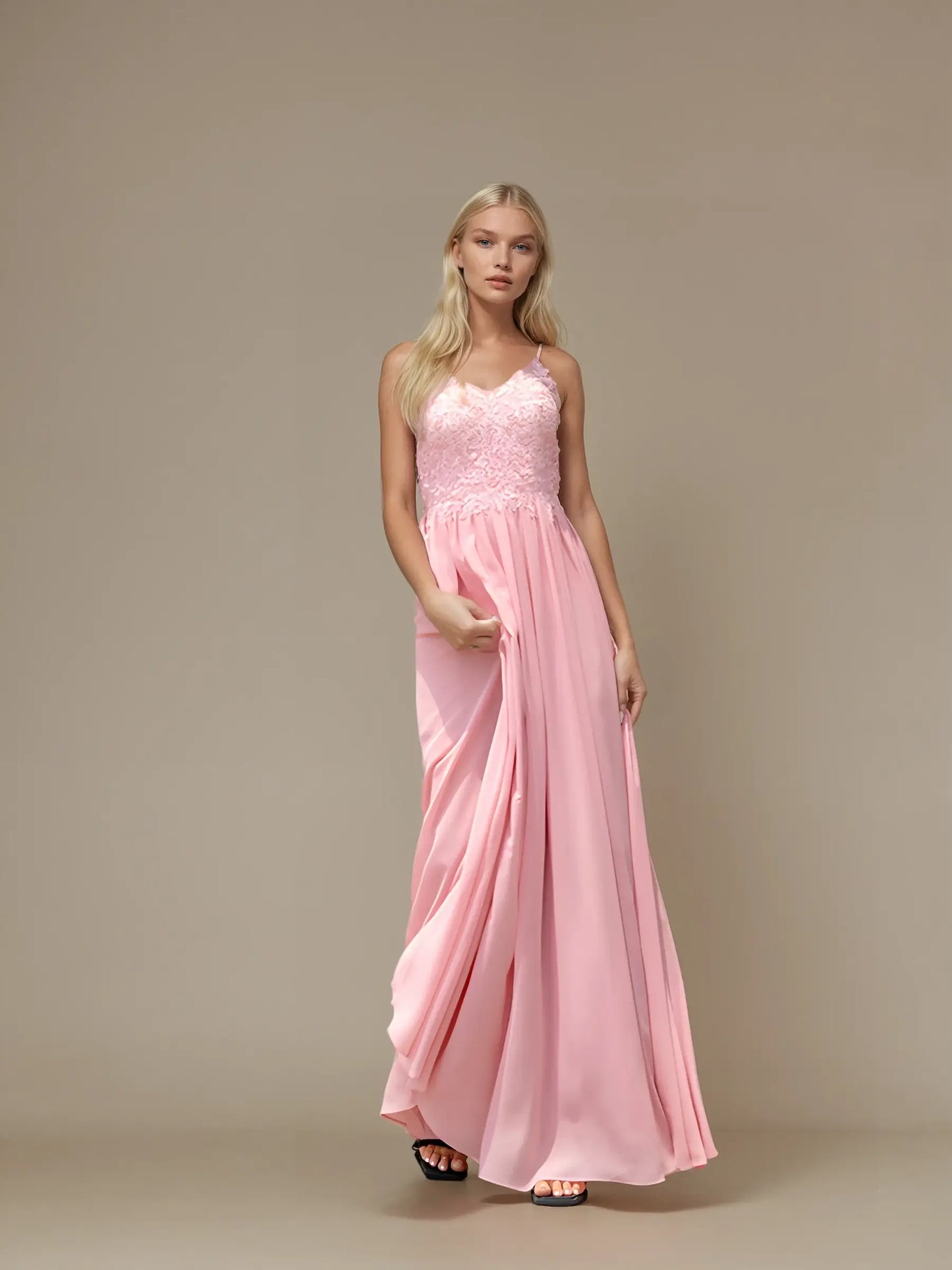 Backless Embroidered Chiffon Evening Dress