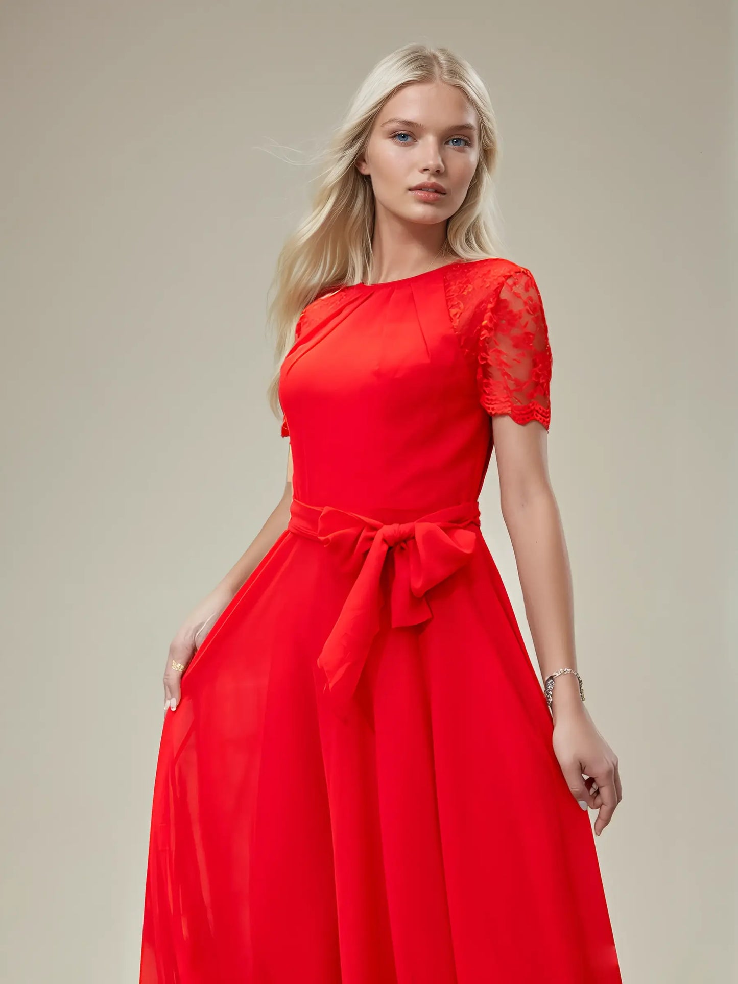 Full Sleeve O-Neck Embroidered Chiffon