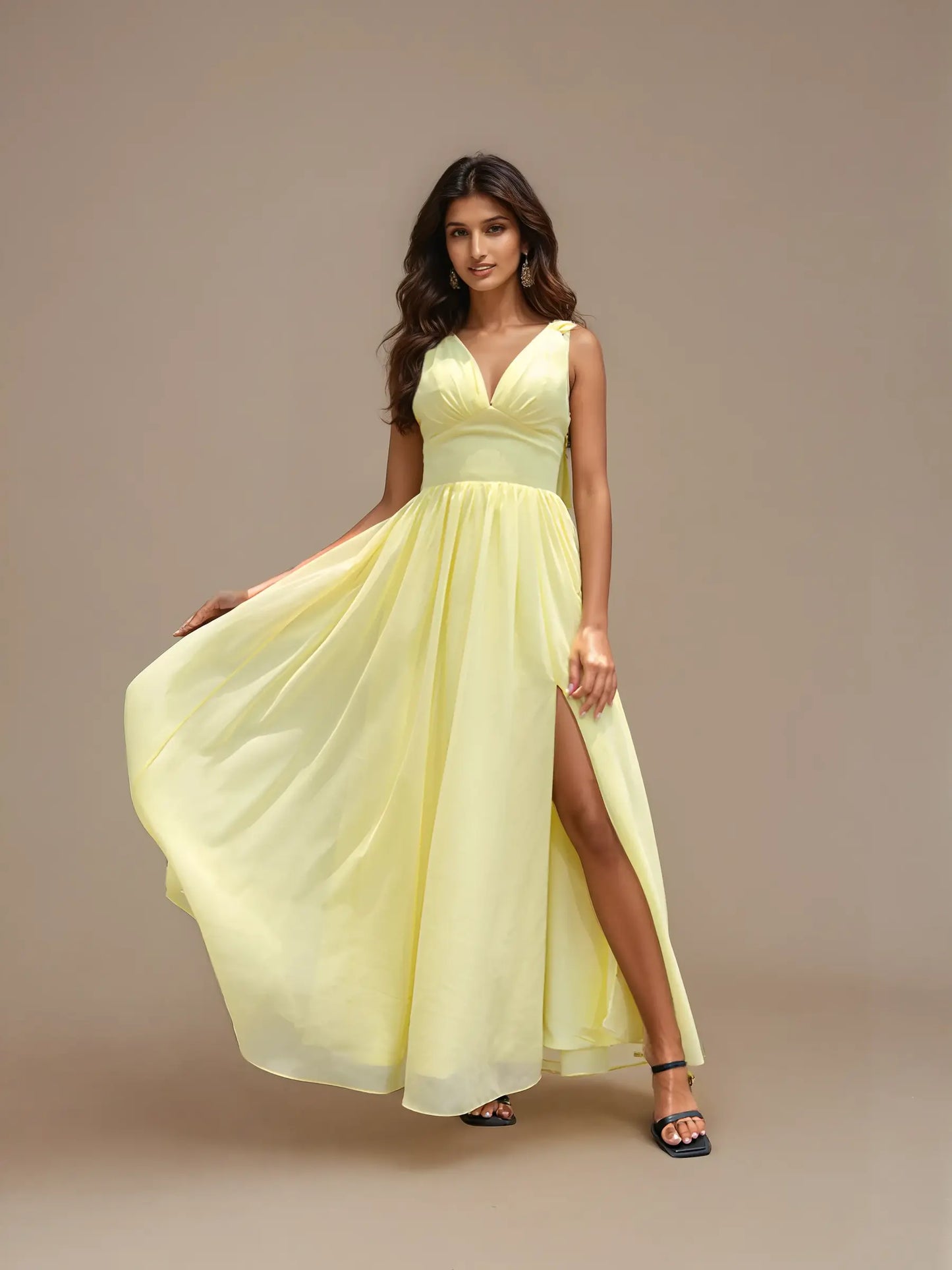 V-Neck A-Line Chiffon Evening Dress