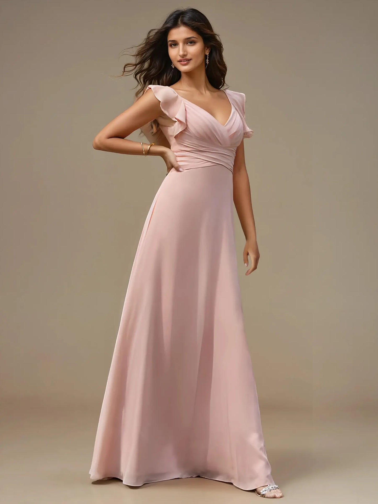Spaghetti Strap Square Neck Chiffon Evening Dress