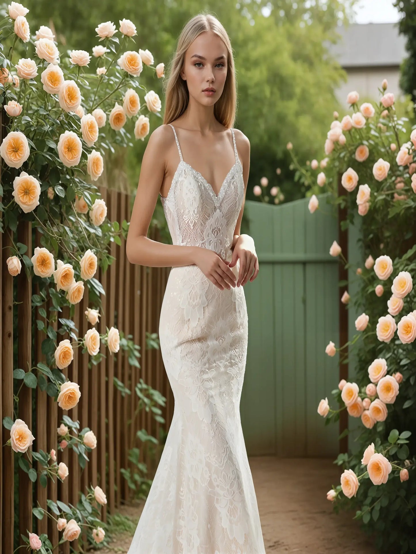 Novara Beaded Lace Mermaid Gown