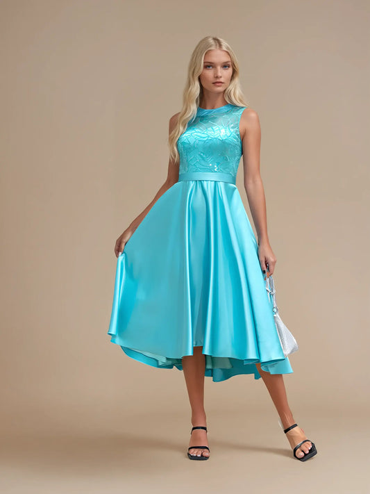 Embroidered Backless Satin Evening Gown