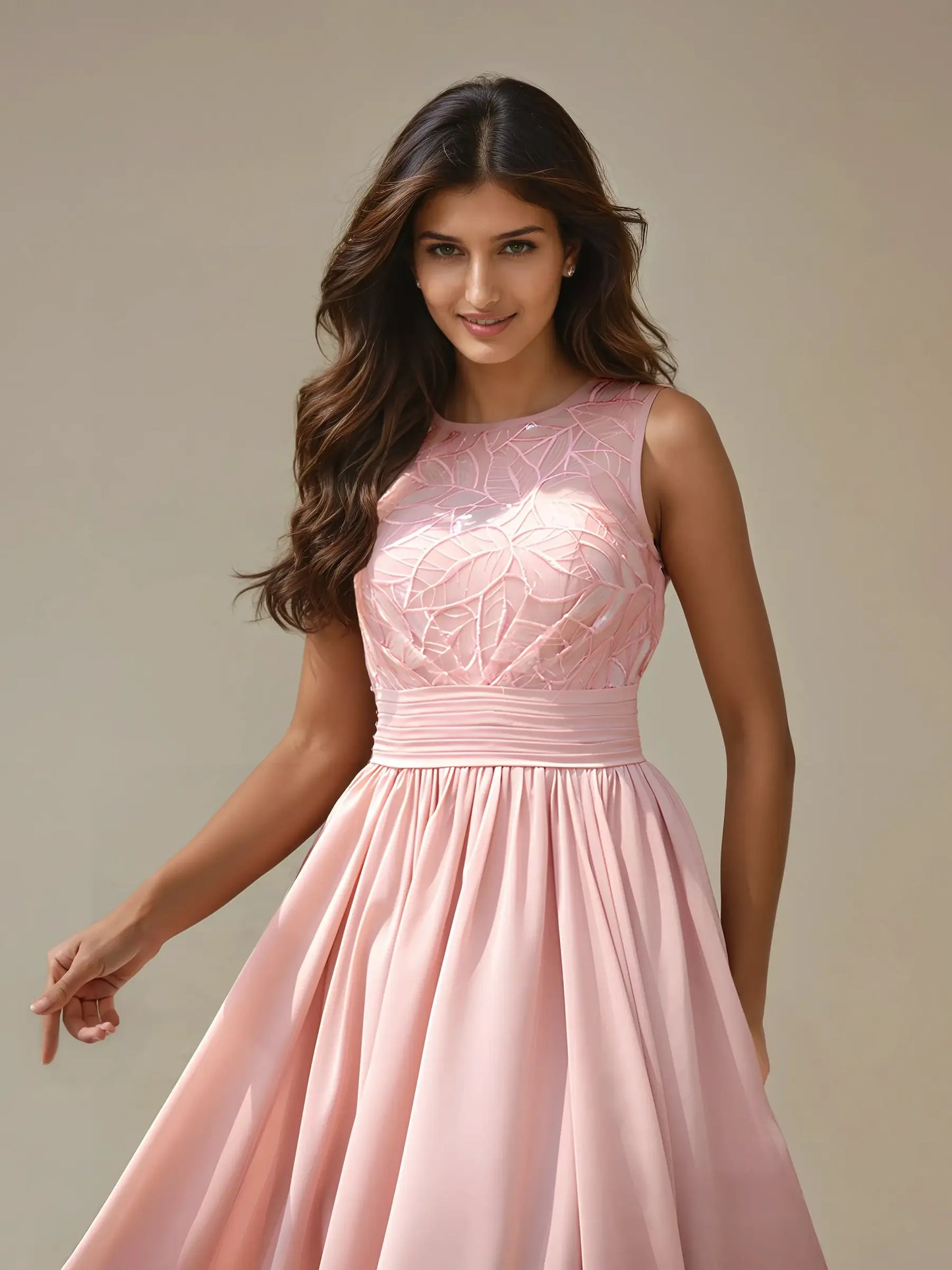 Emilia Embroidered Knee-Length Evening Dress