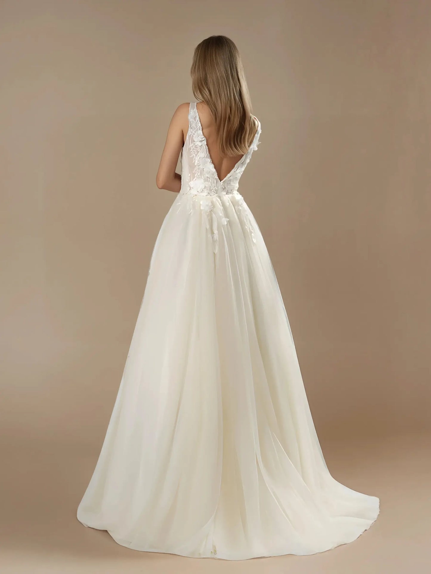 V-Neck A-Line Lace Wedding Dress
