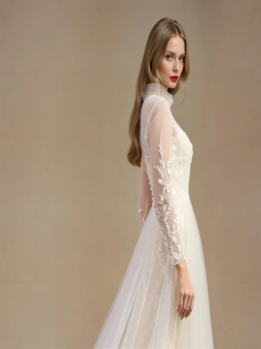 Lucienne High-Neck Lace Gown